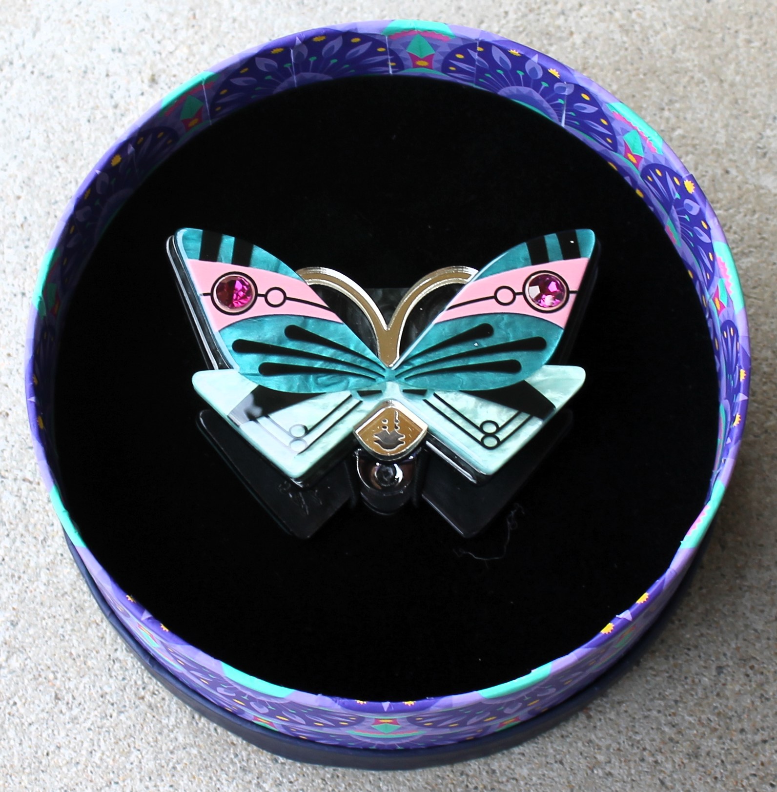 Erstwilder Claw Clip - Butterfly Sonata - morpeth antique centre hunter region valley erstwilder retro collectable art deco 1920 1930's egyptian revival flapper roaring twenties style glamour butterfly sonata enamel pin brooch egypt