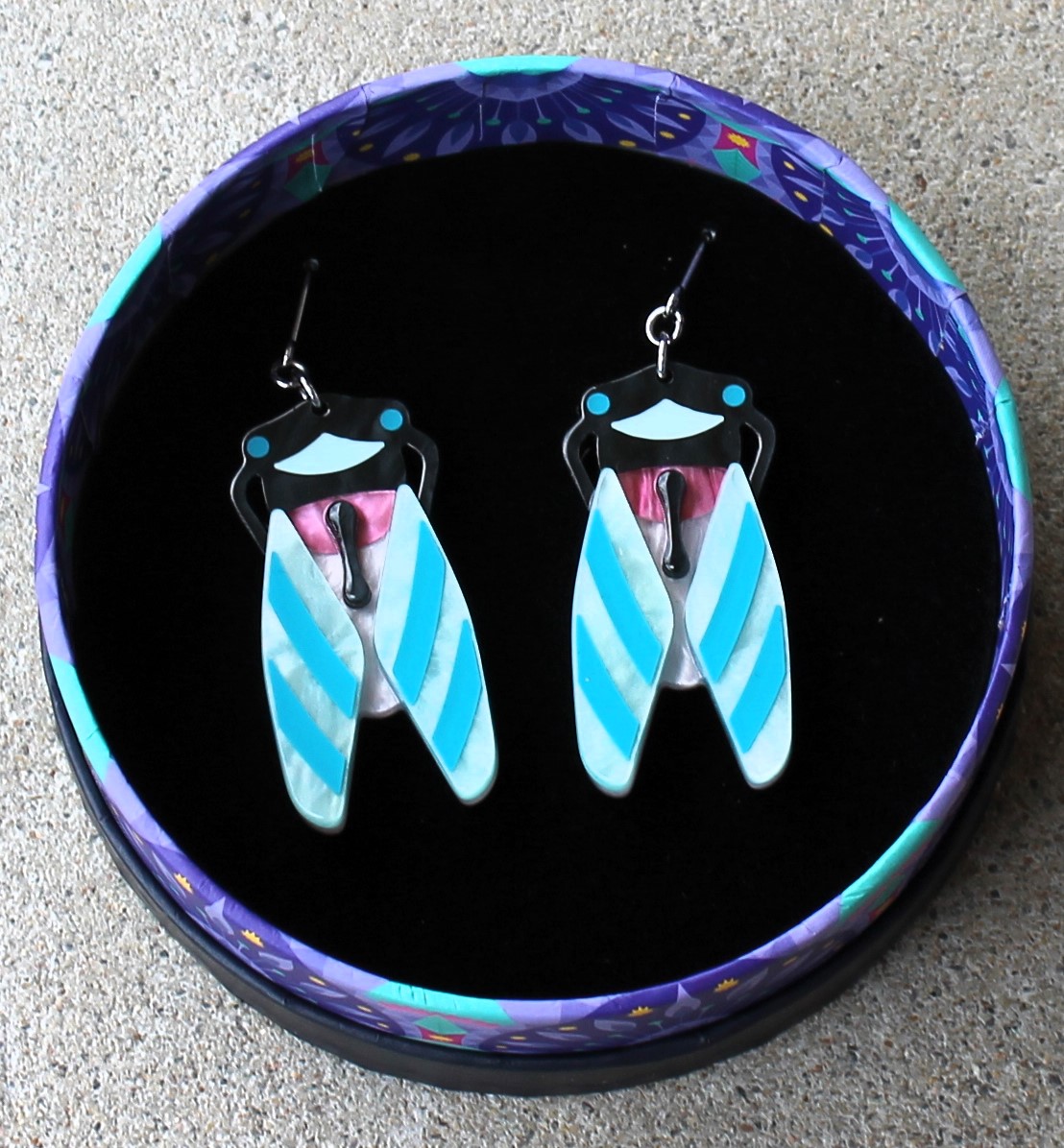 Erstwilder Earrings - Deco Cicada - morpeth antique centre hunter region valley erstwilder retro collectable art deco 1920 1930's egyptian revival flapper roaring twenties style glamour panther's embrace enamel pin brooch cicada ten plagues egypt