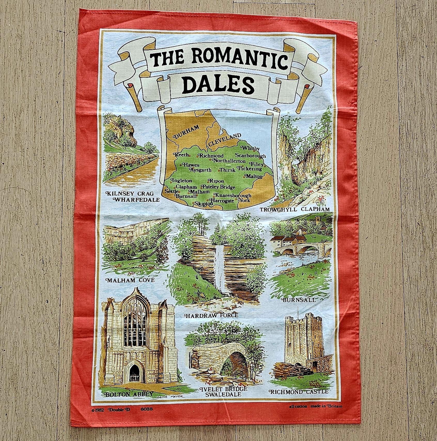Teatowel - The Romantic Dales (Yorkshire, UK) - morpeth antique centre hunter valley region vintage tea towel linen cotton the romantic dales united kingdom england