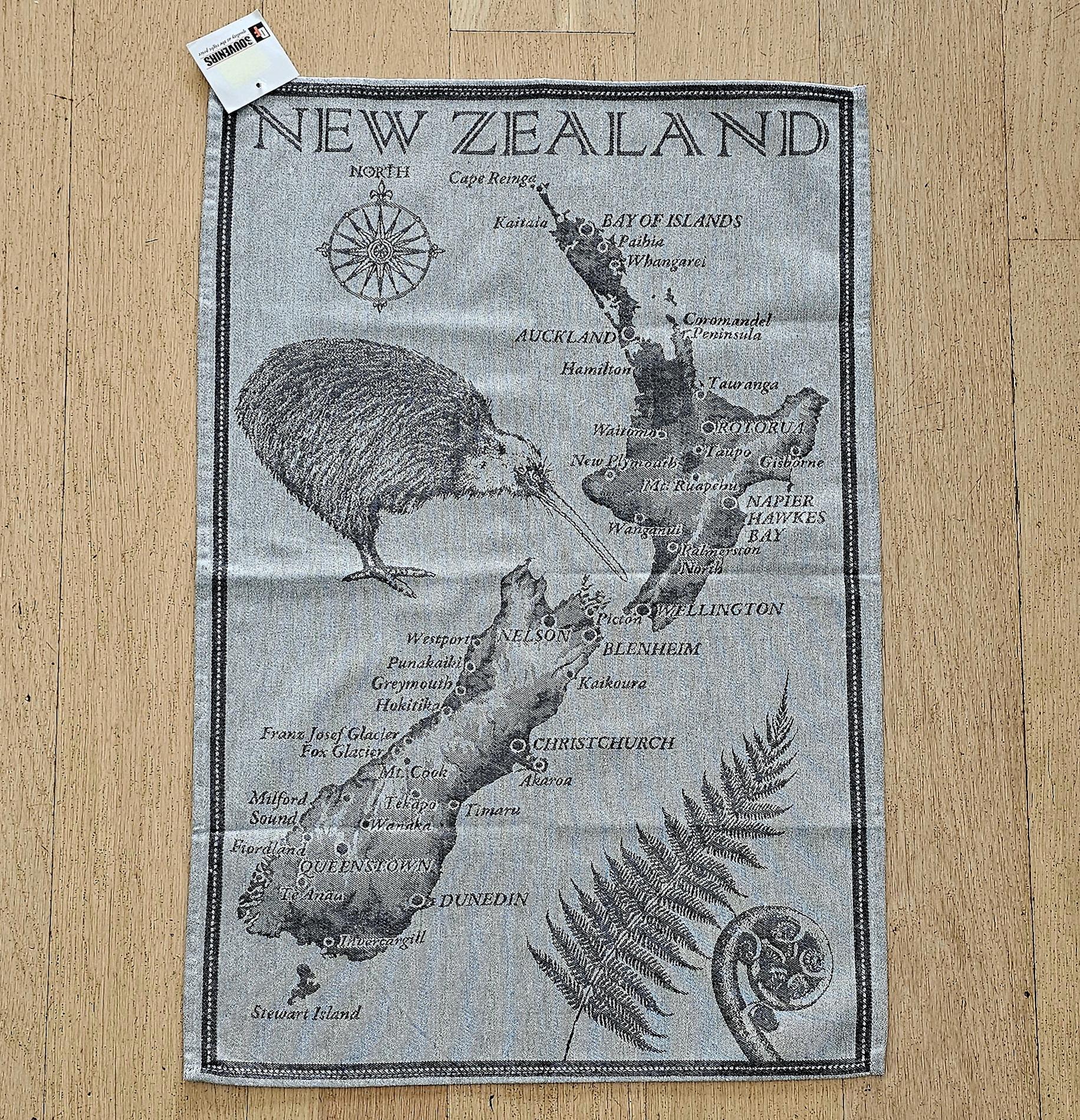 Teatowel - New Zealand - morpeth antique centre hunter valley region vintage tea towel linen cotton new zealand map