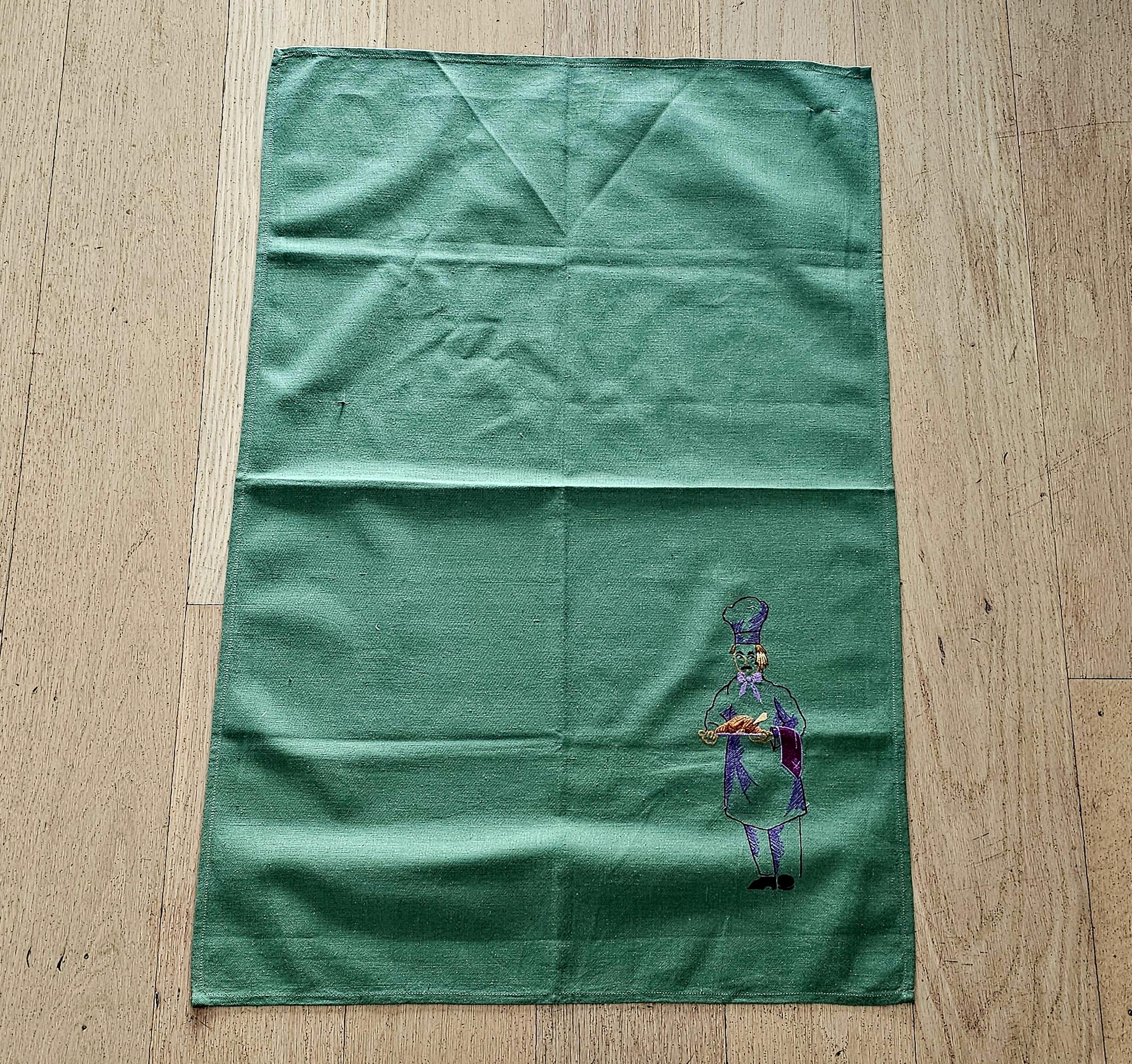 Teatowel - Chef - morpeth antique centre hunter valley region vintage tea towel cotton linen blend road trip memory town village chef embroidered