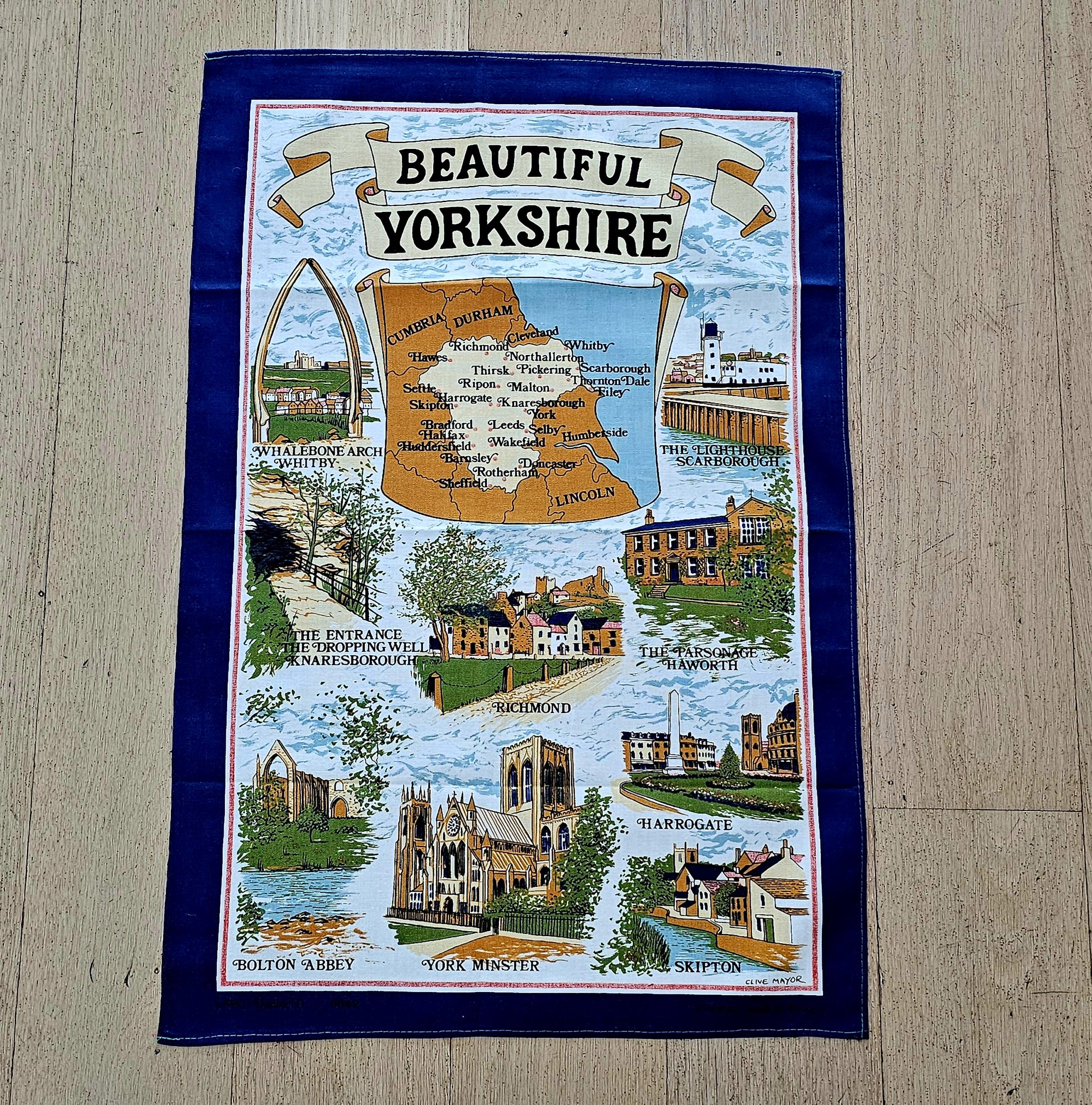 Teatowel - Yorkshire, England - morpeth antique centre hunter valley region vintage tea towel cotton linen blend road trip memory town village irish souvenier yorkshire england united kingdom