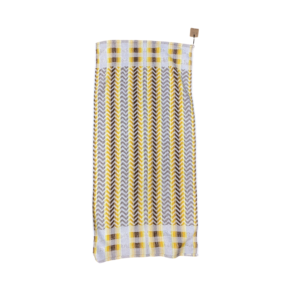 Vintage Towel - Dri Glow Yellow and Brown Zig Zag - hunter region campbells store morpeth hunter valley coastal beach towel retro vintage dickies clothing fashion hat bright colourful reuse upcycle