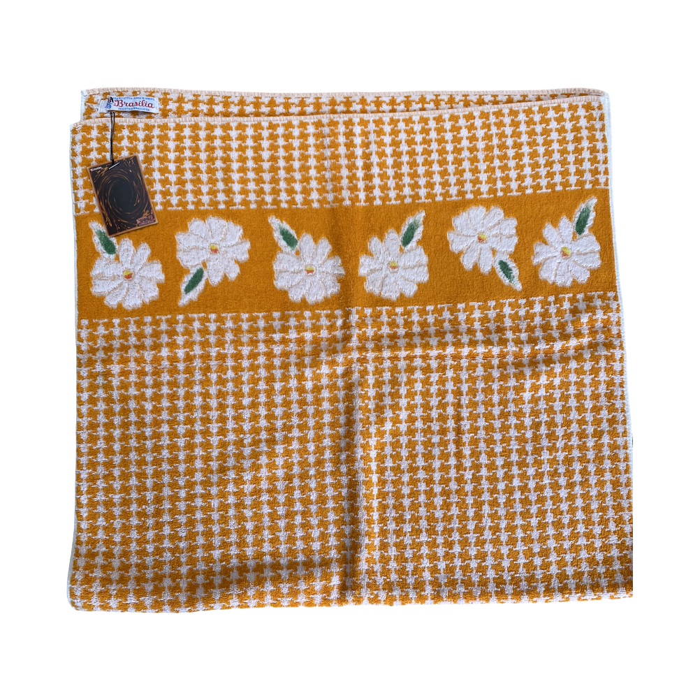 Vintage Towel - Orange With White Floral Border - hunter region campbells store morpeth hunter valley coastal beach towel retro vintage dickies clothing fashion hat bright colourful reuse upcycle shop 50 phylum