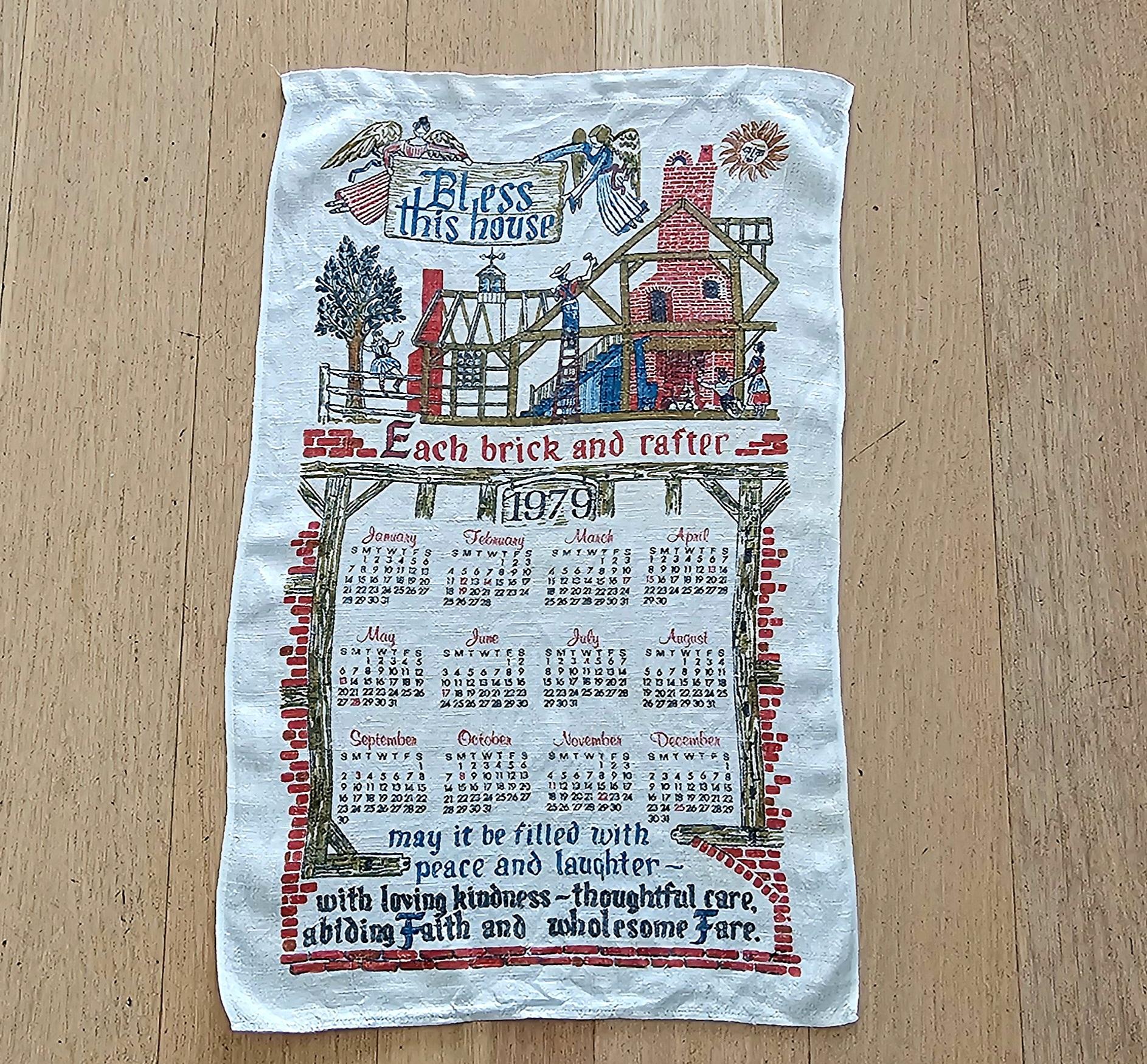 Teatowel - Calendar 1979 Bless this House - morpeth antique centre hunter valley region tea towel road trip cotton linen blend irish vintage bless this house calendar 1979