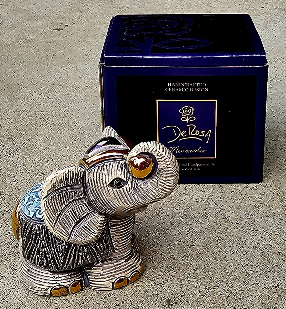 Rinconada Mini Elephant Blue M06 - morpeth antique centre hunter valley region rinconada de rosa pottery enamel gold gilt figurine elephant M06