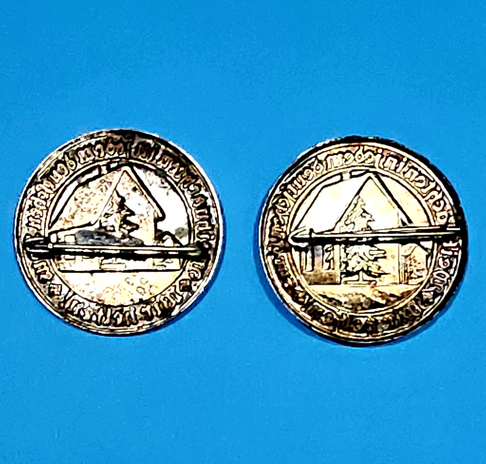 German Charity Badge Duo - Christmas in Every Home - morpeth antique centre hunter valley region german winter charity relief badge winterhilfswerk christmas in every home we help december 1933 campaign metal