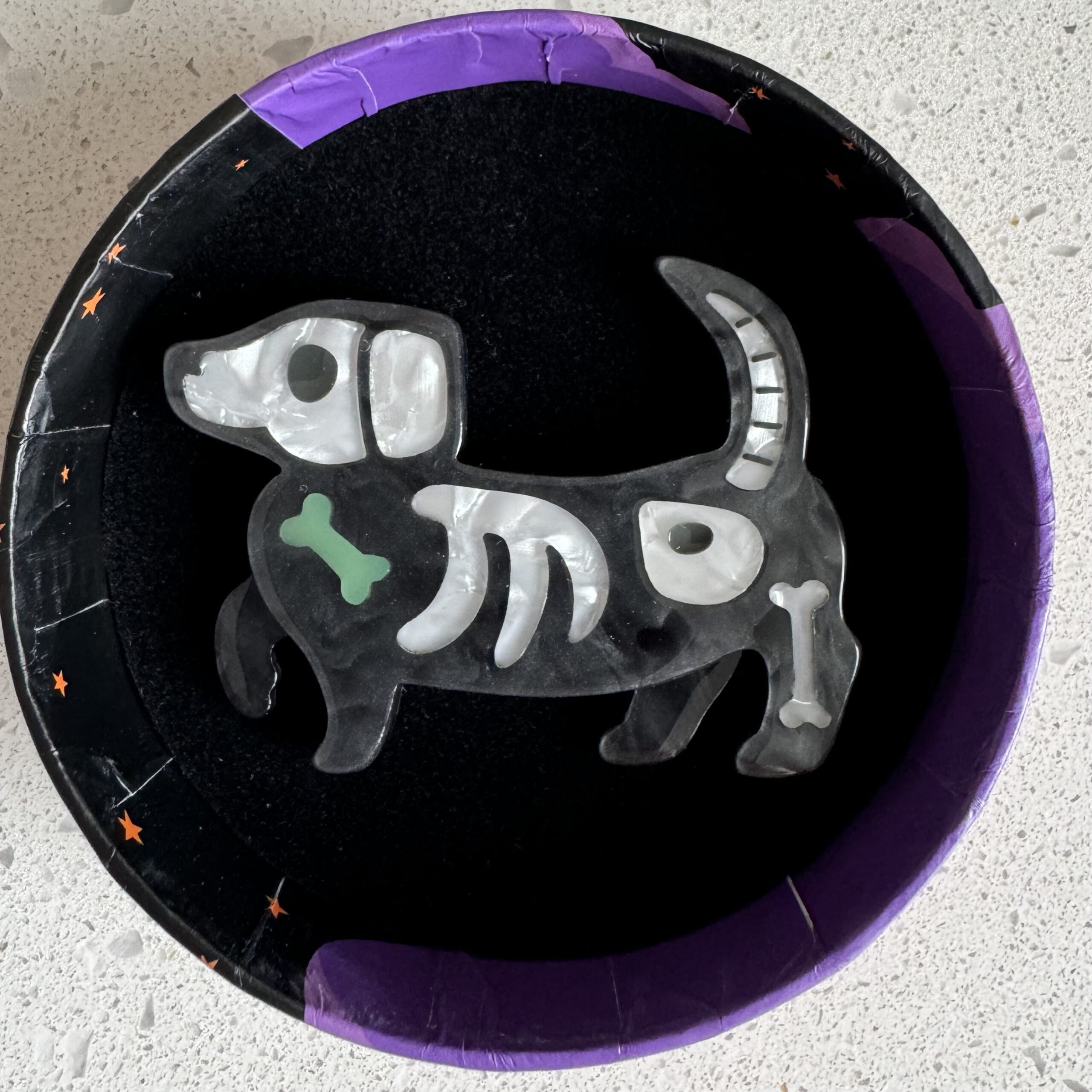 Erstwilder Brooch - Doggo Darkness - morpeth antique centre hunter valley region erstwilder earring drop stud brooch necklace hair clip enamel pin resin Halloween Wednesday adams spooky ghost trick or treat best of pumpkin bats black cat witch broom scare fright horror skeleton dachshund dog sausage