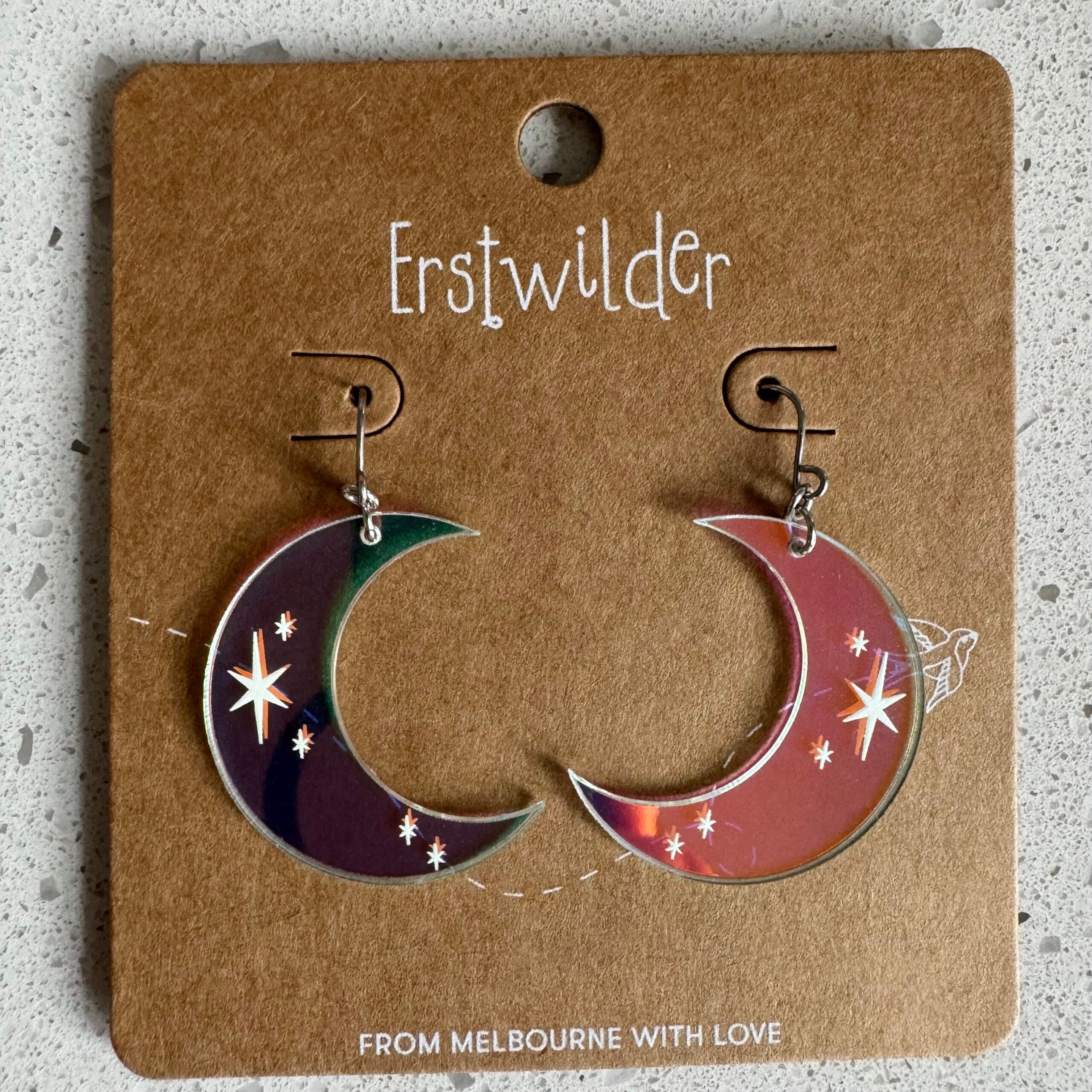 Erstwilder Earrings - Half Moon - Iridescent - morpeth antique centre hunter valley region erstwilder earring drop stud brooch necklace hair clip enamel pin resin Halloween moon irredescent