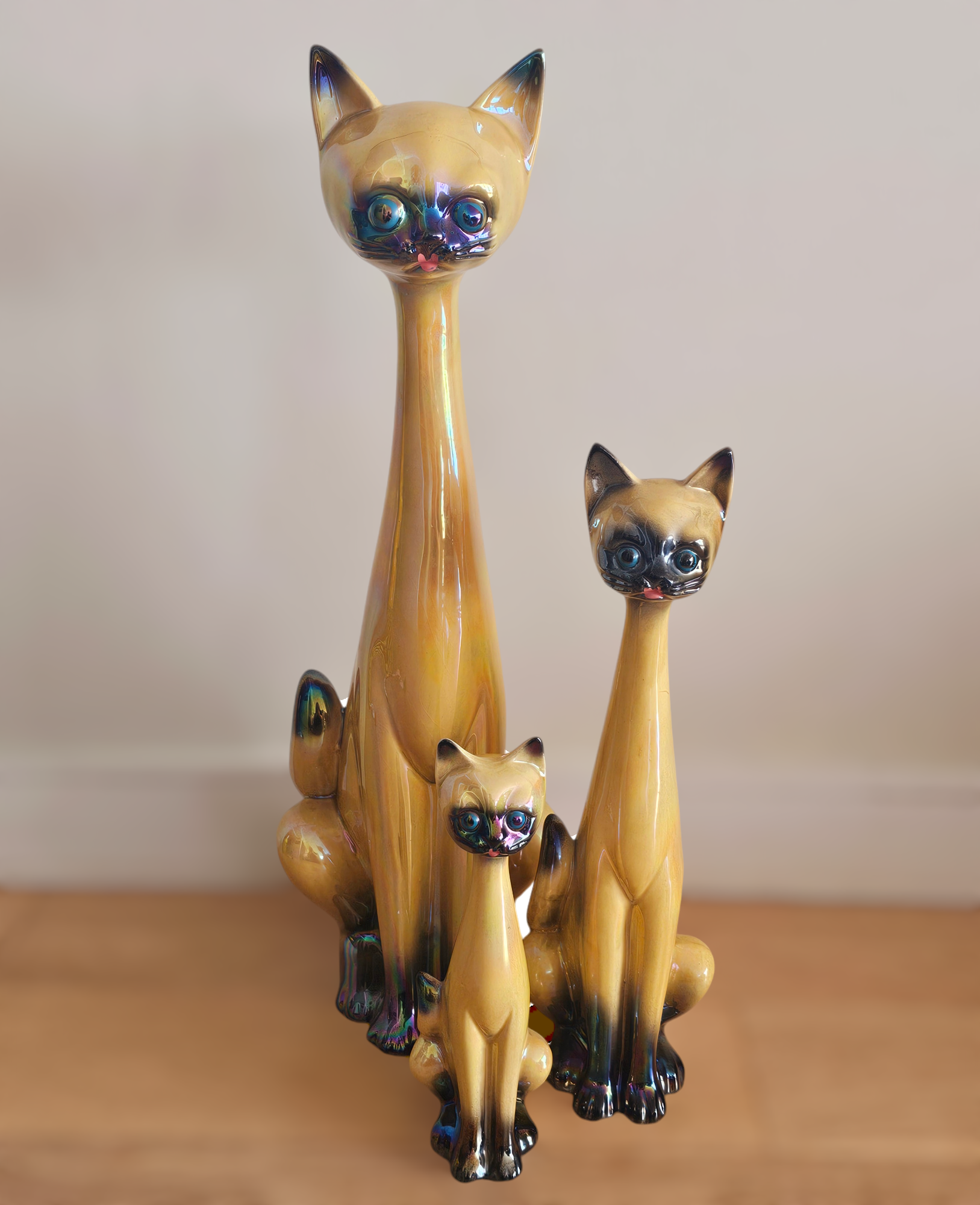 Jema Holland Ceramic Cat Trio - morpeth antique centre hunter valley region jemma holland ceramic pottery siamese point cat trio figurine lustreware holland netherlands