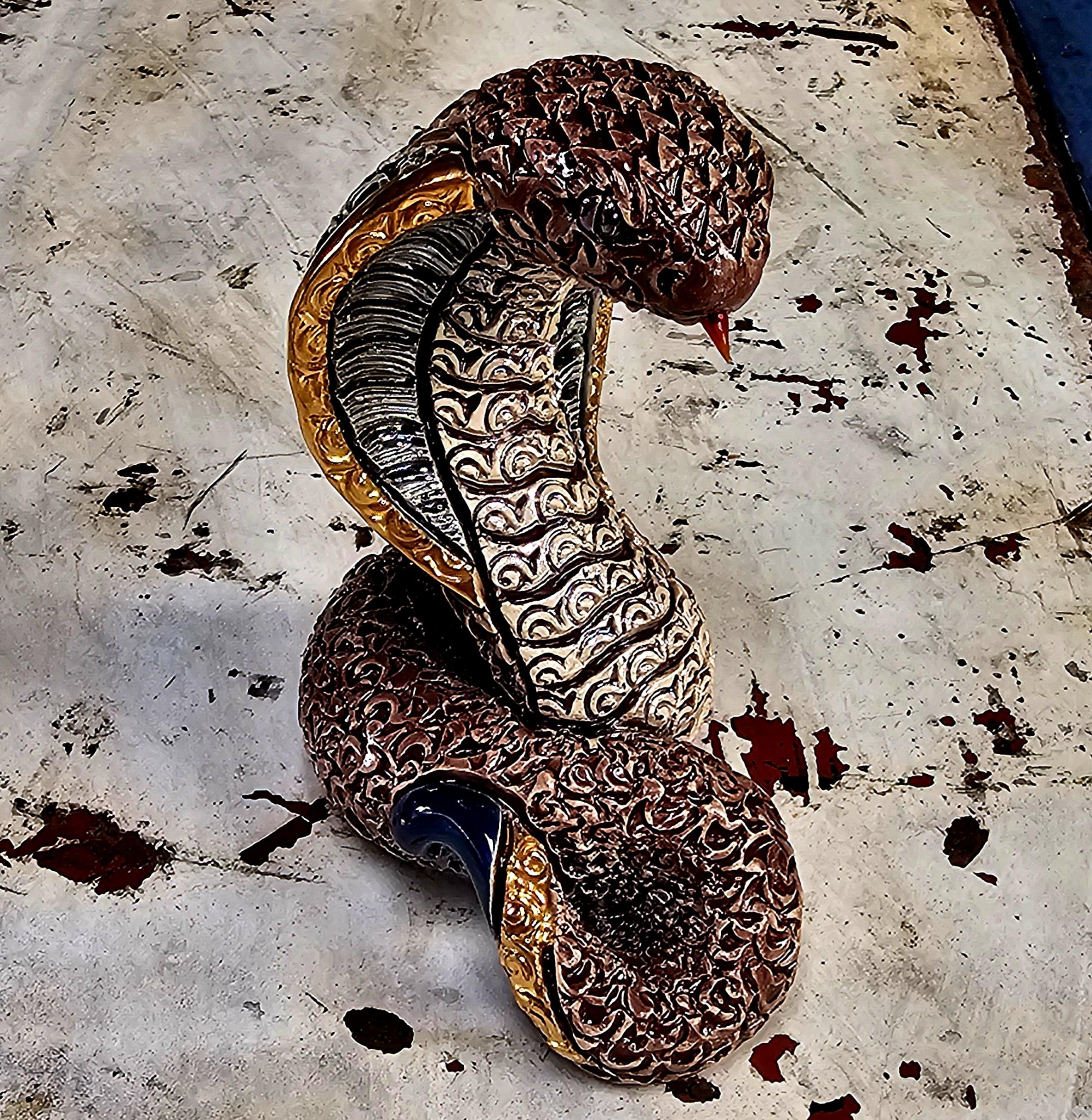 Rinconada Figurine - Cobra Snake F253 - morpeth antique centre hunter region valley de rosa rinconada uraguay pottery enamel gold gilded gilt hand made artisan crafted cobra snake