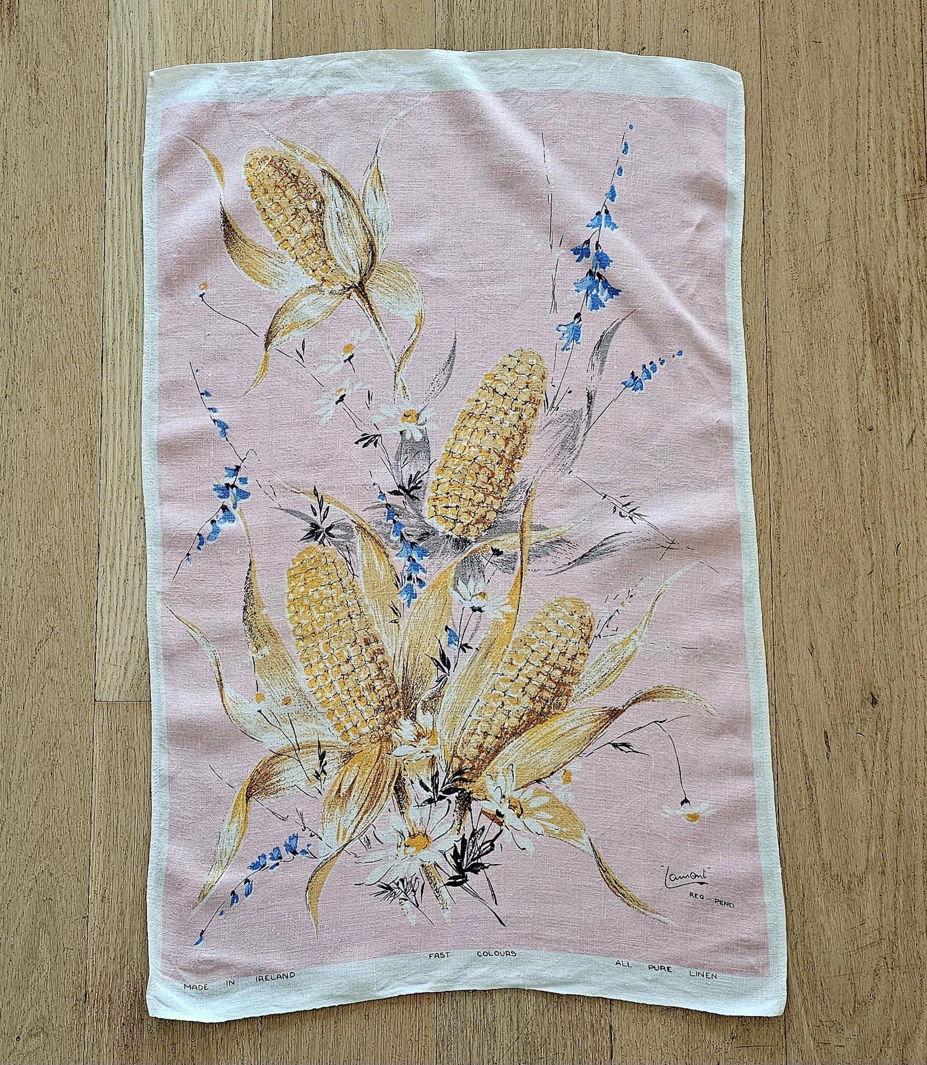 Teatowel - Flowers & Corn - morpeth antique centre hunter valley region cotton linen tea towel road trip vintage floral town village destination corn cobs