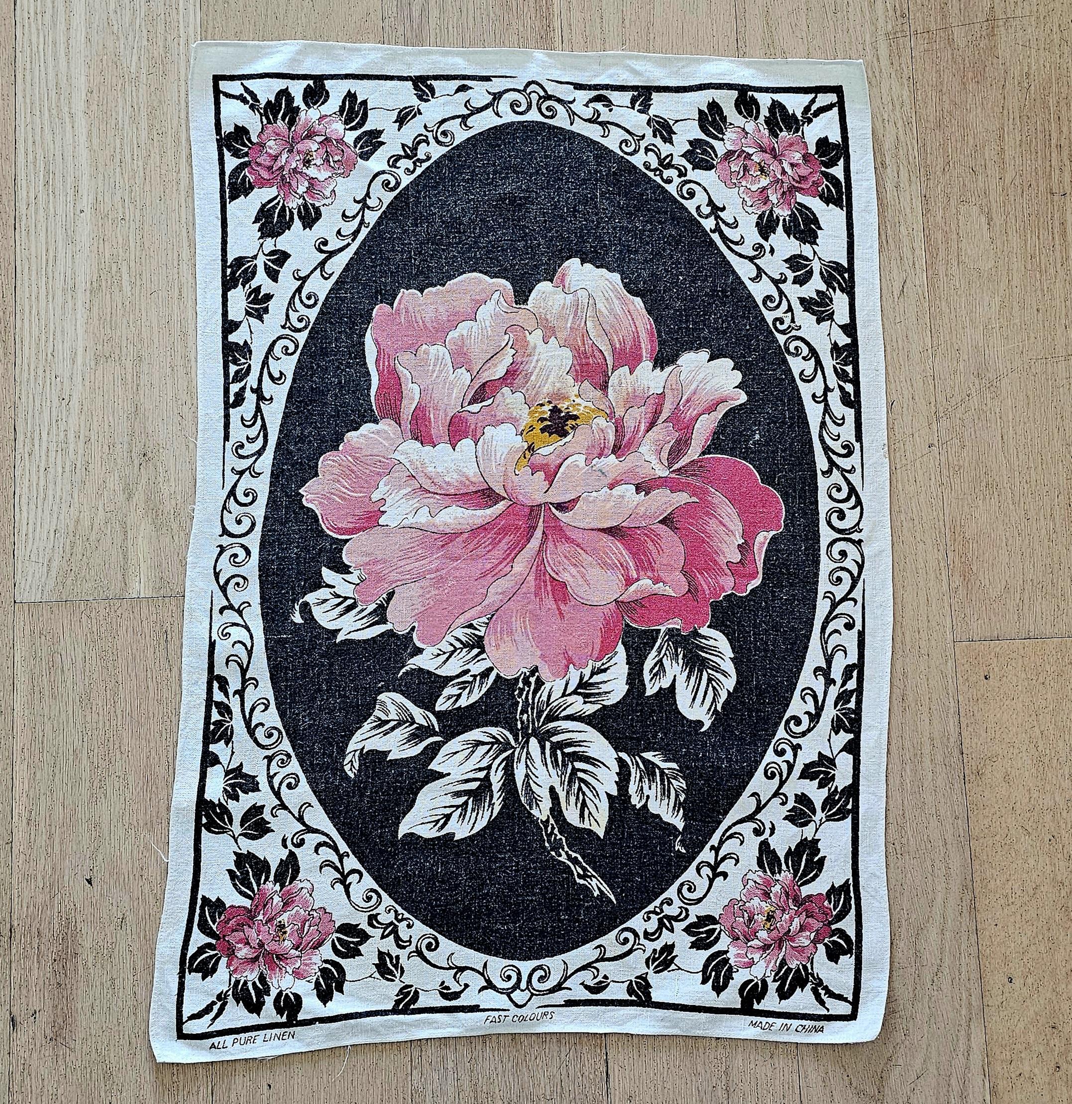 Teatowel - Pink Magnolia Cameo - morpeth antique centre hunter valley region cotton linen tea towel road trip vintage floral town village destination pink magnolia