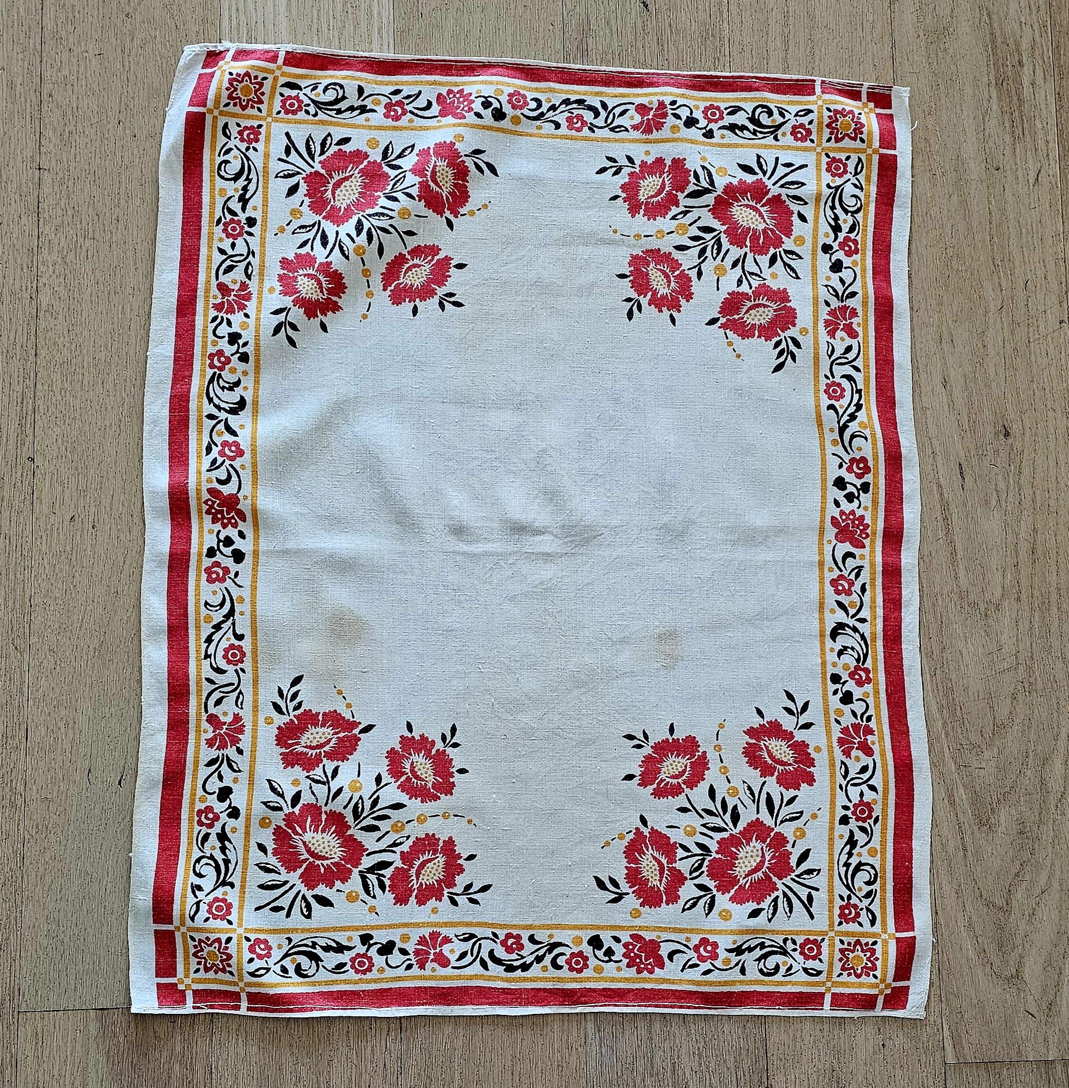 Teatowel - Red Flowers - morpeth antique centre hunter valley region cotton linen tea towel road trip vintage floral town village destination
