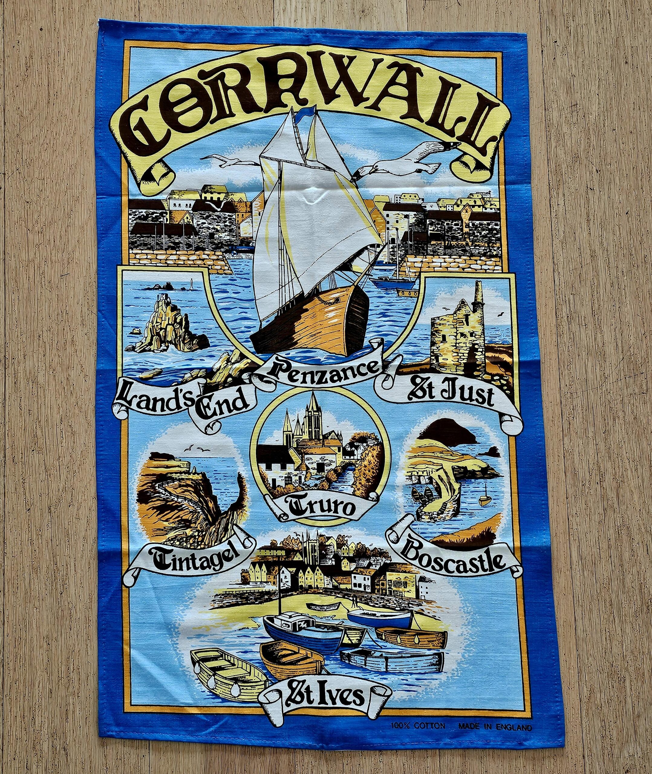 Teatowel - Cornwall Coastal, UK - morpeth antique centre hunter valley tea towel vintage linen cotton road trip souvanier cornwall england united kingdom seaside town village region district coastal