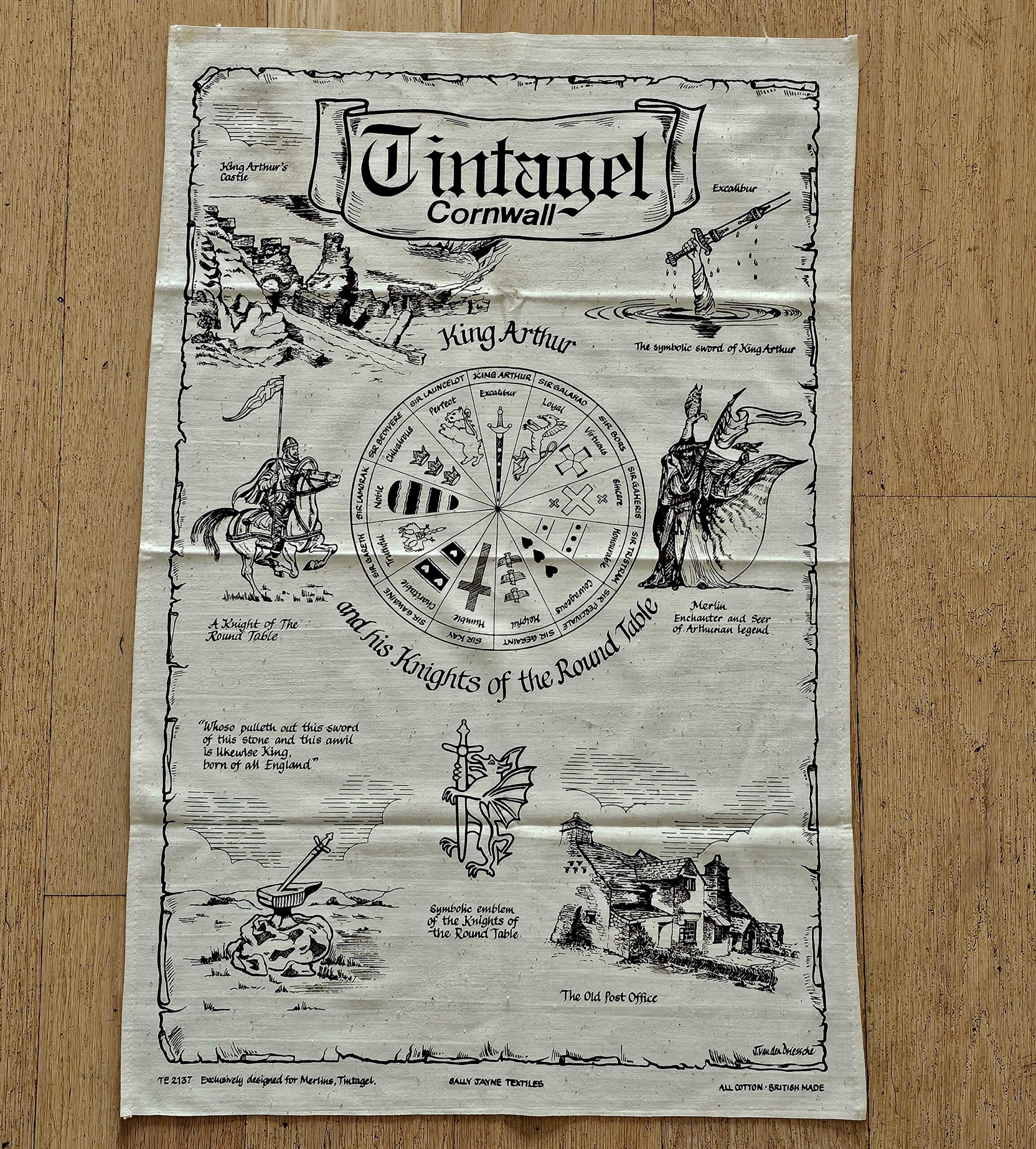 Teatowel - Tintagel, Cornwall UK - morpeth antique centre hunter valley tea towel vintage linen cotton road trip souvanier tintagel cornwall unitedkingdom england sea side coastal town knights of round table king arthur legend