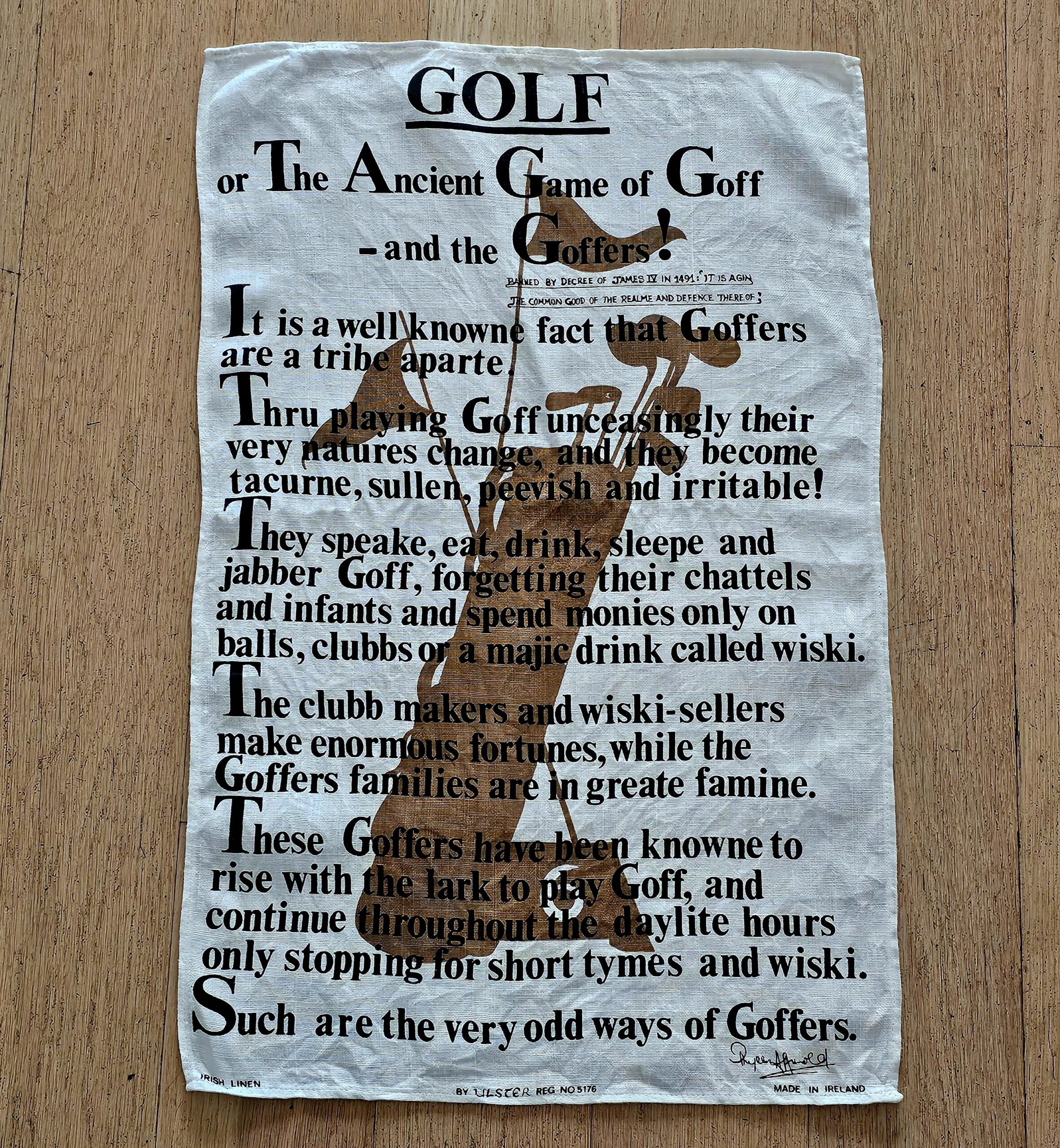 Teatowel - Game of Golf - morpeth antique centre hunter valley tea towel vintage linen cotton road trip souvanier game of golf ancient