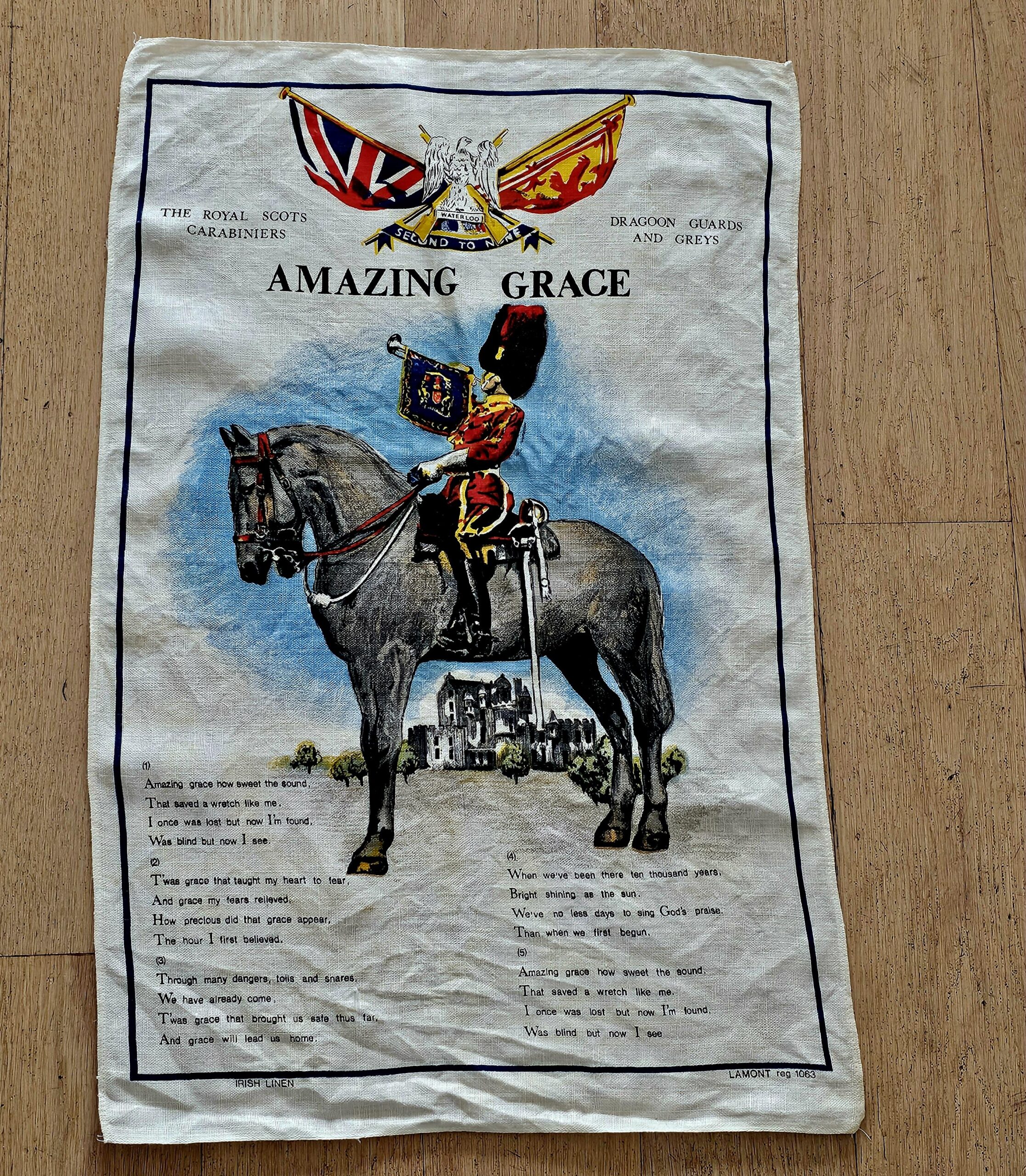 Teatowel - Amazing Grace - morpeth antique centre hunter valley tea towel vintage linen cotton road trip souvanier amazing grace royal scots carbiniers dragoon guards greys