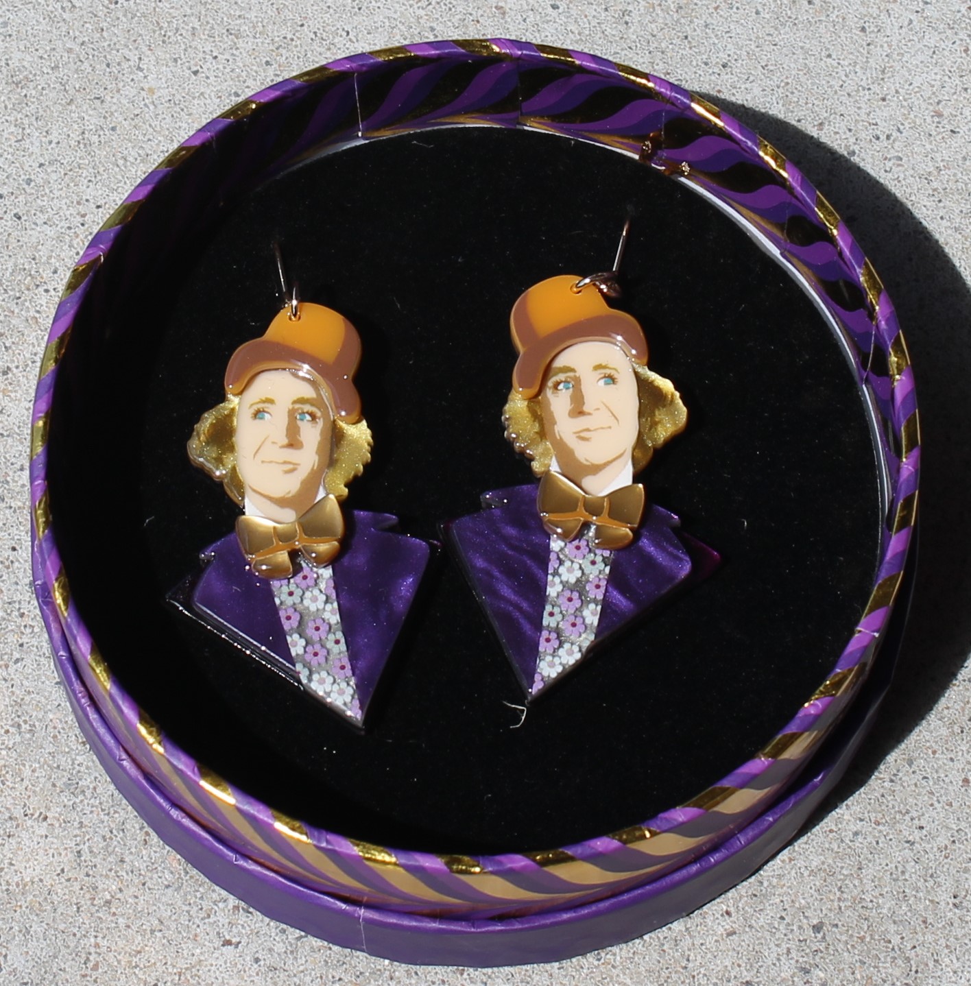 Erstwilder Earrings - Mr Wonka - morpeth antique centre hunter valley region willy wonka chocolate factory erstwilder wall art earrings necklace brooch hair clip retro collectable mr wonka