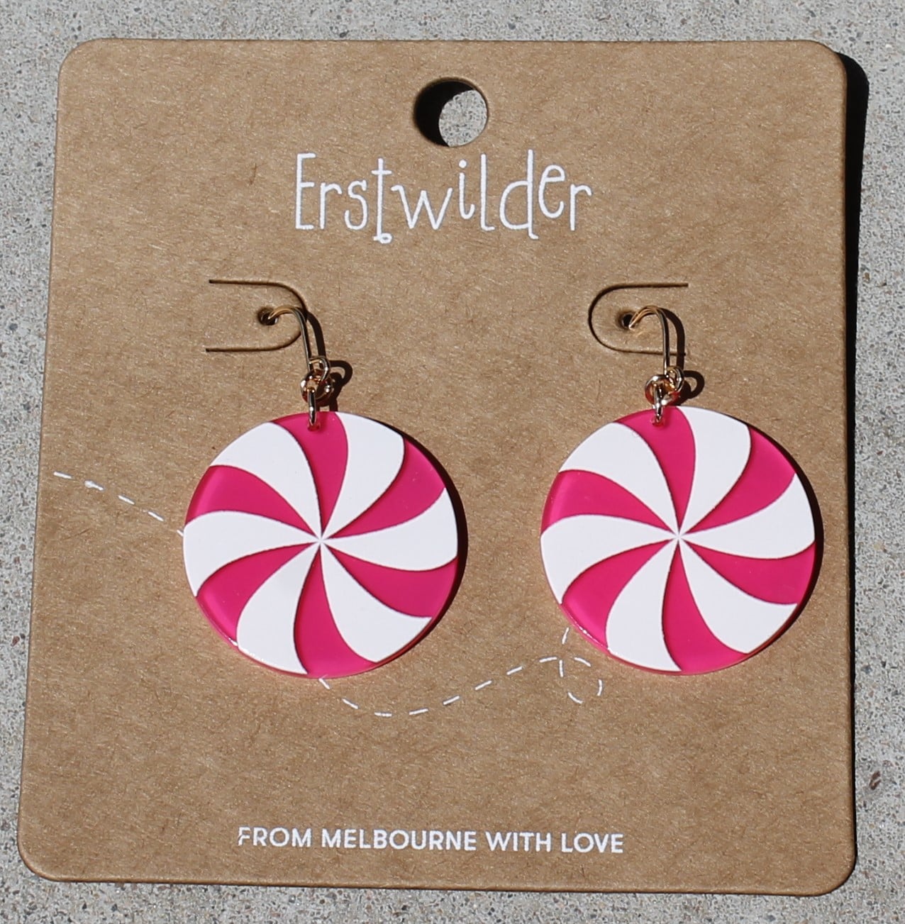 Erstwilder Earrings - Lollies Pink - morpeth antique centre hunter valley region willy wonka chocolate factory erstwilder wall art earrings necklace brooch hair clip retro collectable lollypop pink
