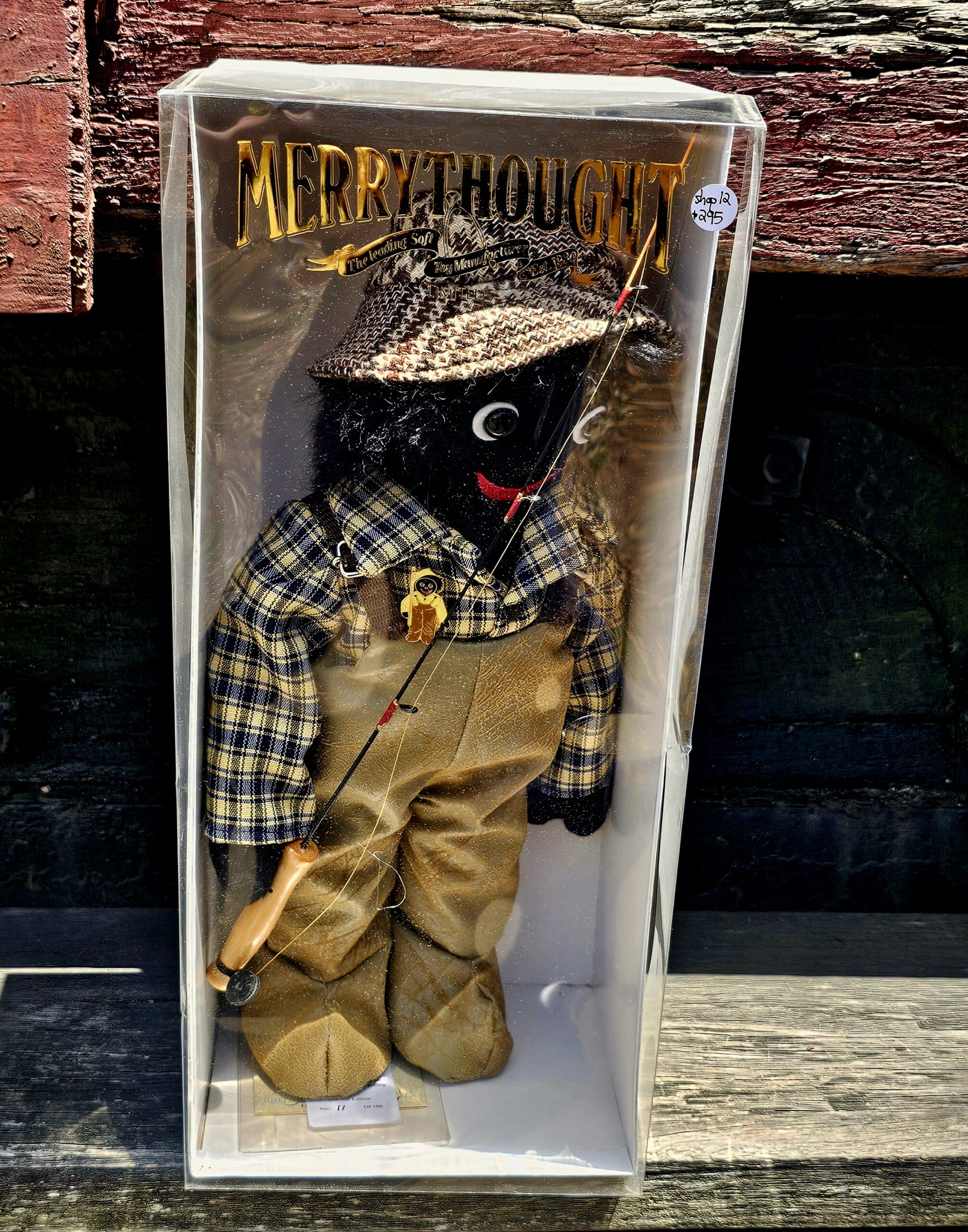 Merrythought Golli - Fisherman - morpeth antique centre hunter valley region australia golli golliwogg merrythought united kingdom florence upton enid blyton handmade limited edition trout fishing man fly