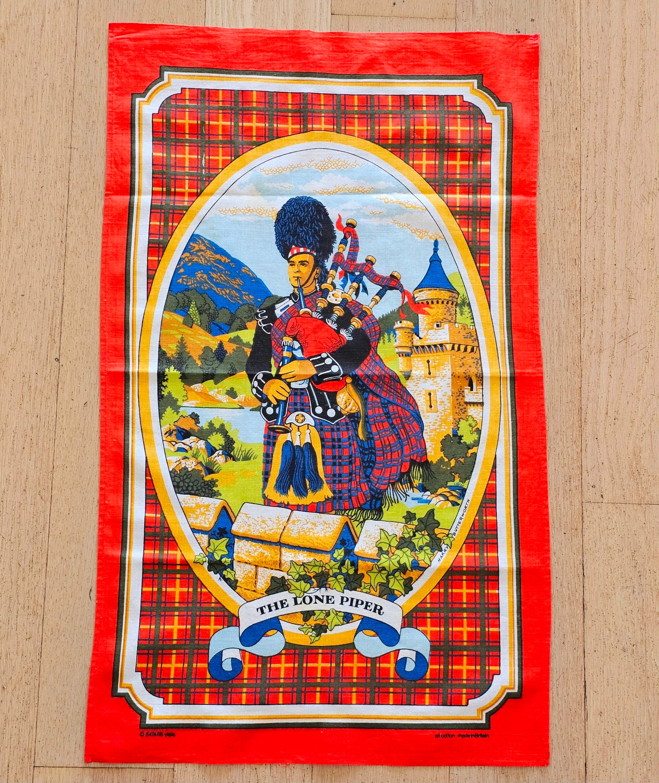 Teatowel - The Lone Piper, Scotland - morpeth antique centre hunter valley region road trip tea towel cotton linen blend poland czechoslovakia australian european international destination town city lone piper scotland