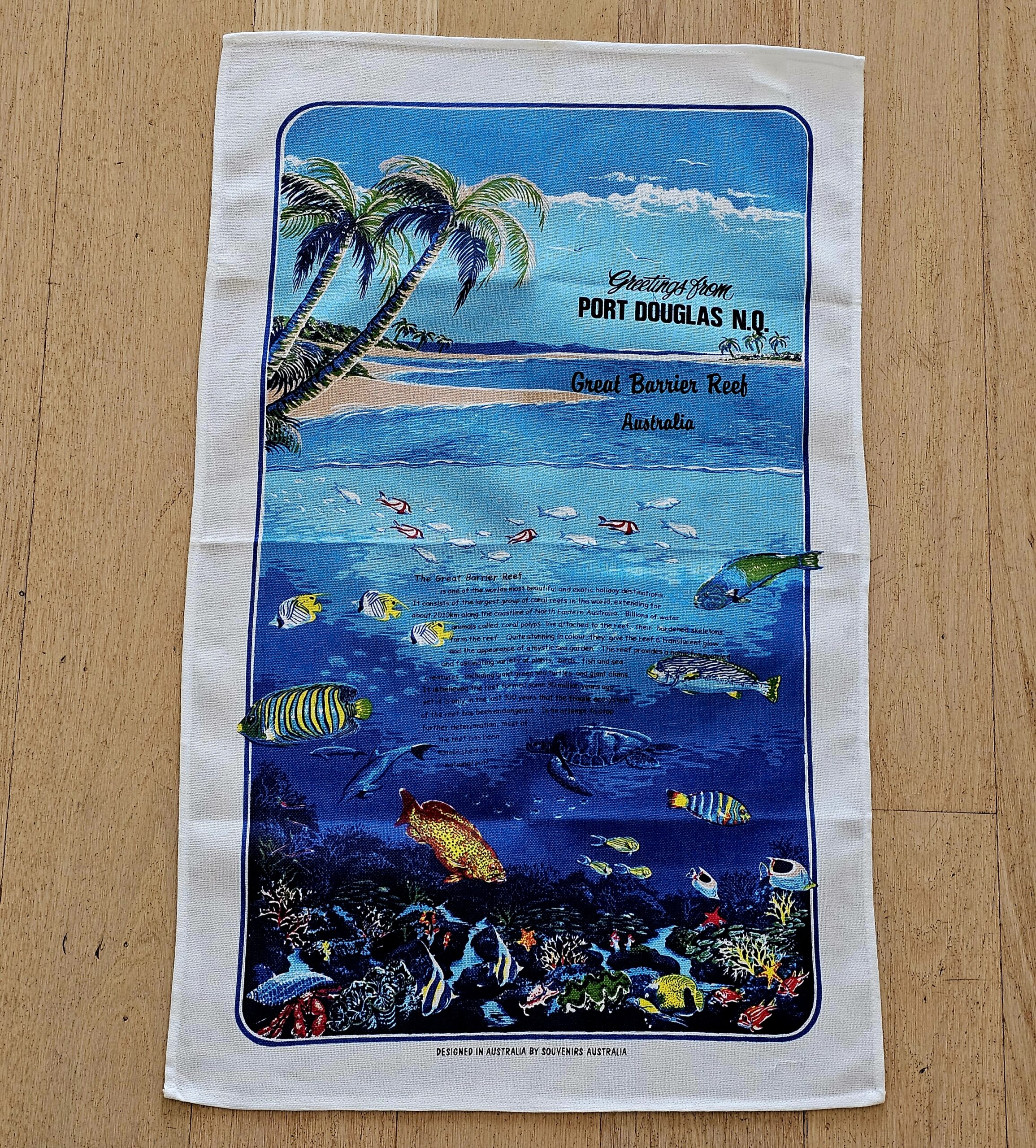 Teatowel - Port Douglas, North Queensland - morpeth antique centre hunter valley region road trip tea towel cotton linen blend poland czechoslovakia australian european international destination town city port douglas north queensland great barrier reef