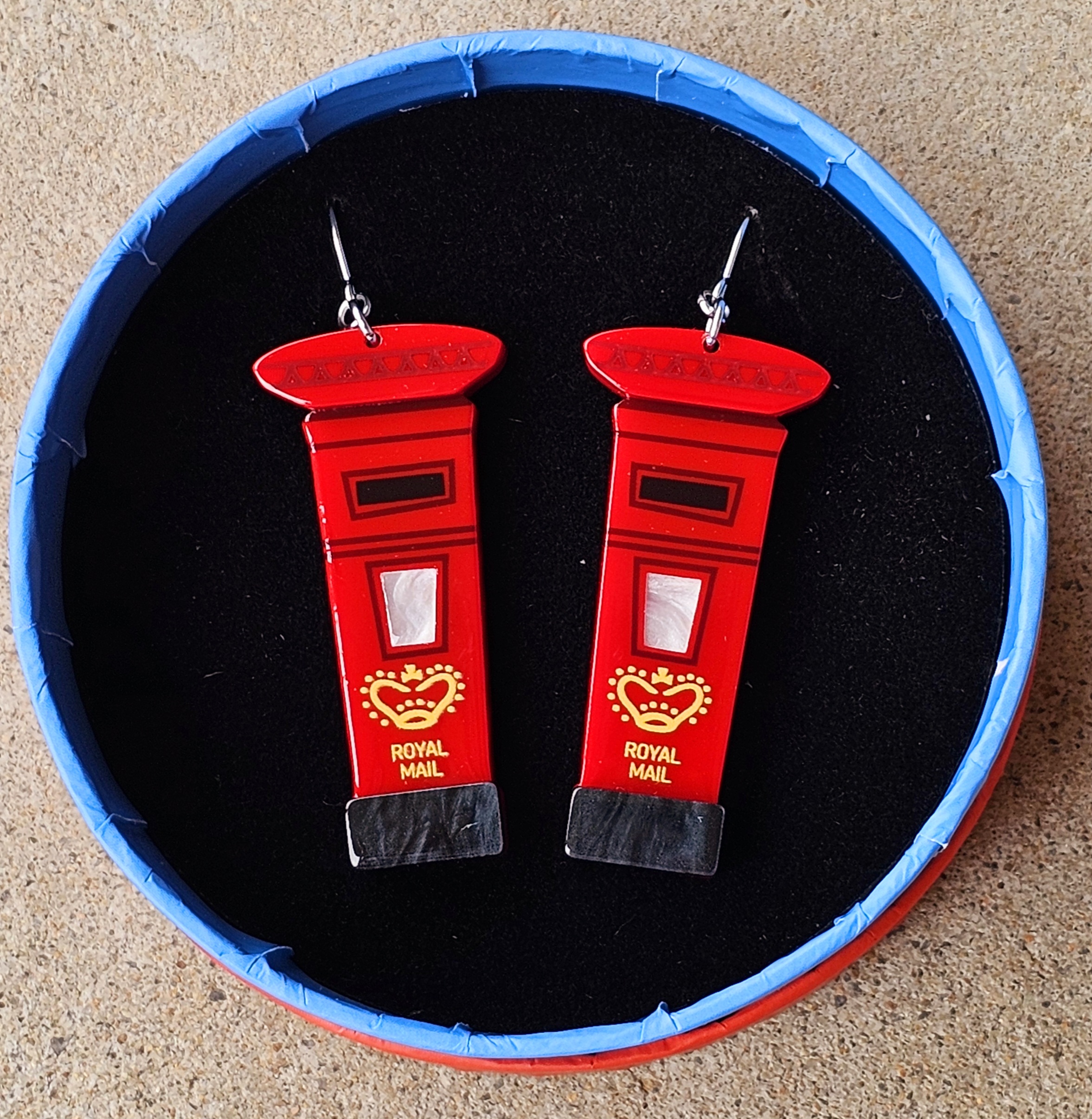 Erstwilder Earrings - First Class Mail - morpeth antique centre hunter valley region erstwilder mini brooch necklace pin enamel earring set valentines london calling royal family united kingdom england retro collectable resin plastic love first class mail red letter box royal