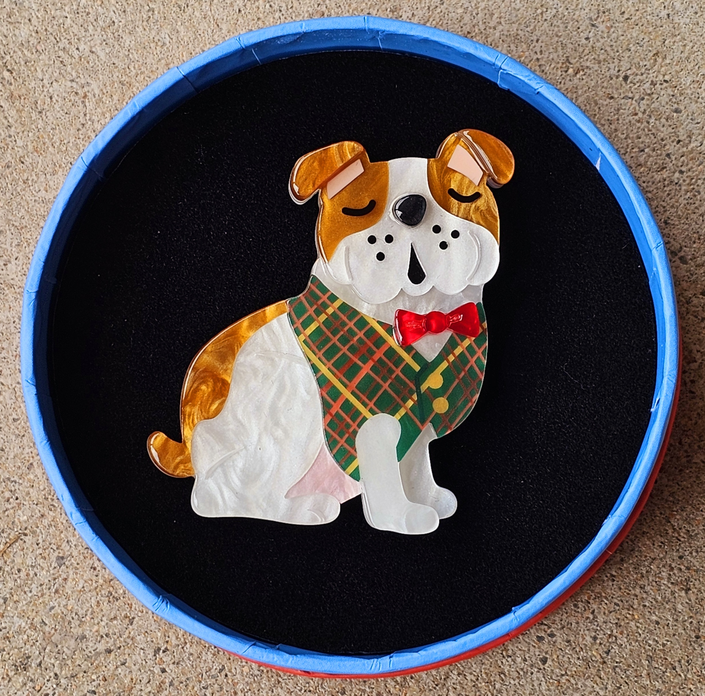 Erstwilder Brooch - Barney the British Bulldog - morpeth antique centre hunter valley region erstwilder mini brooch necklace pin enamel earring set valentines london calling royal family united kingdom england retro collectable resin plastic love barney the british bulldog