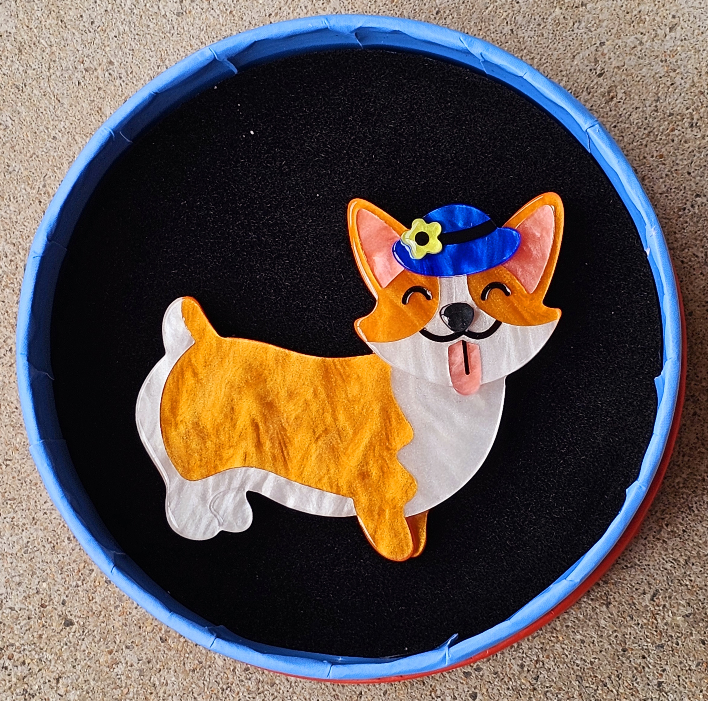 Erstwilder Brooch - Susan the Corgi - morpeth antique centre hunter valley region erstwilder mini brooch necklace pin enamel earring set valentines london calling royal family united kingdom england retro collectable resin plastic love susan the corgi queen elizabeth ii favourite pet dog