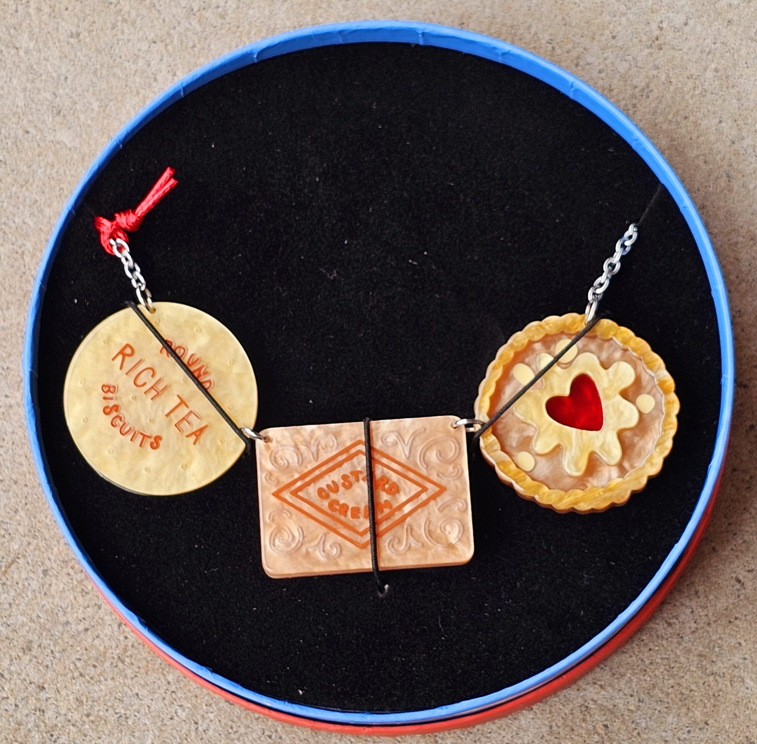 Erstwilder Necklace - A Biscuit or Three - morpeth antique centre hunter valley region erstwilder mini brooch necklace pin enamel earring set valentines london calling royal family united kingdom england retro collectable resin plastic love a biscuit or three