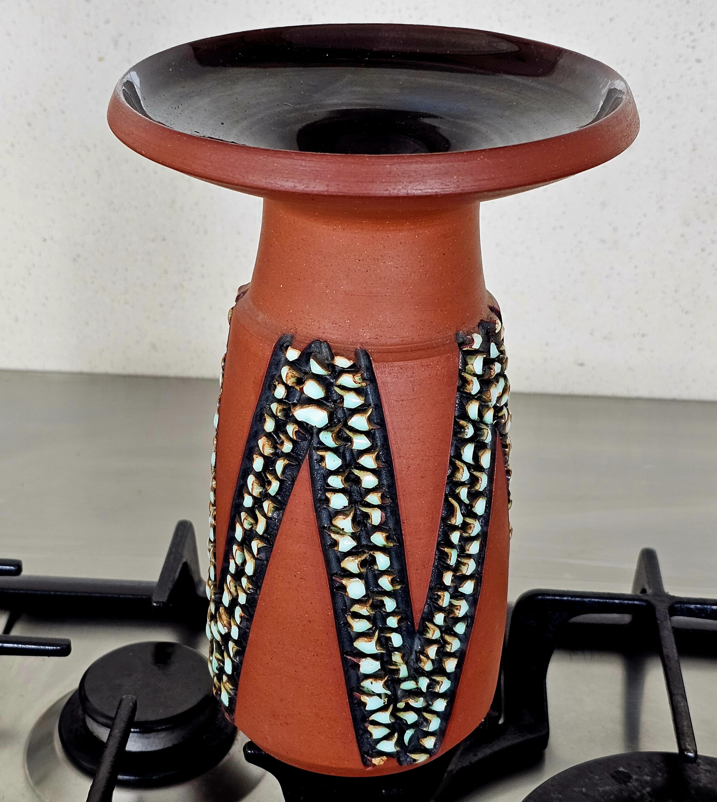 Poole Pottery Vase by (Guy Sydenham &) Catherine Connett - morpeth antique centre hunter valley region poole pottery harbour england devon coast catherine connett guy sydenham design atlantis terracotta vase mid century modern 1970's