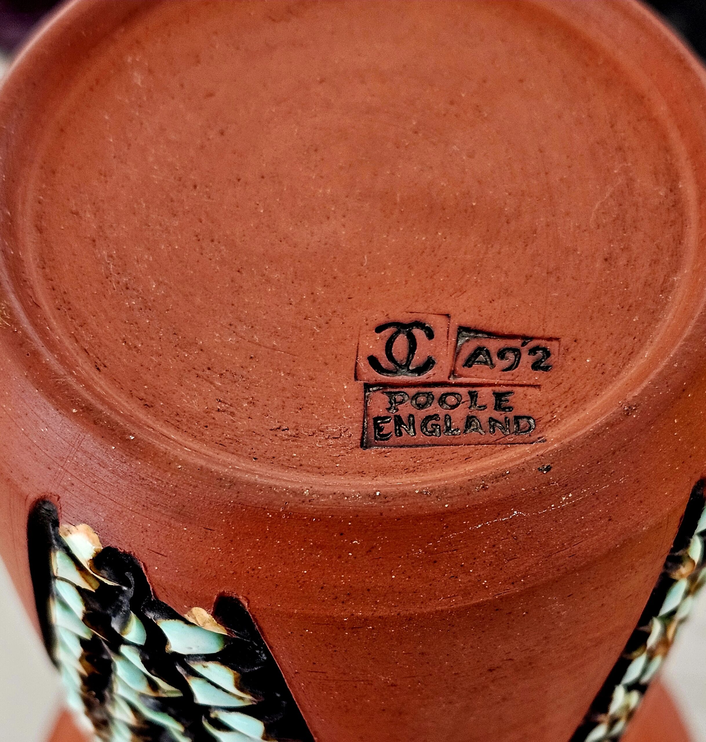Poole Pottery Vase by (Guy Sydenham &) Catherine Connett - morpeth antique centre hunter valley region poole pottery harbour england devon coast catherine connett guy sydenham design atlantis terracotta vase mid century modern 1970's