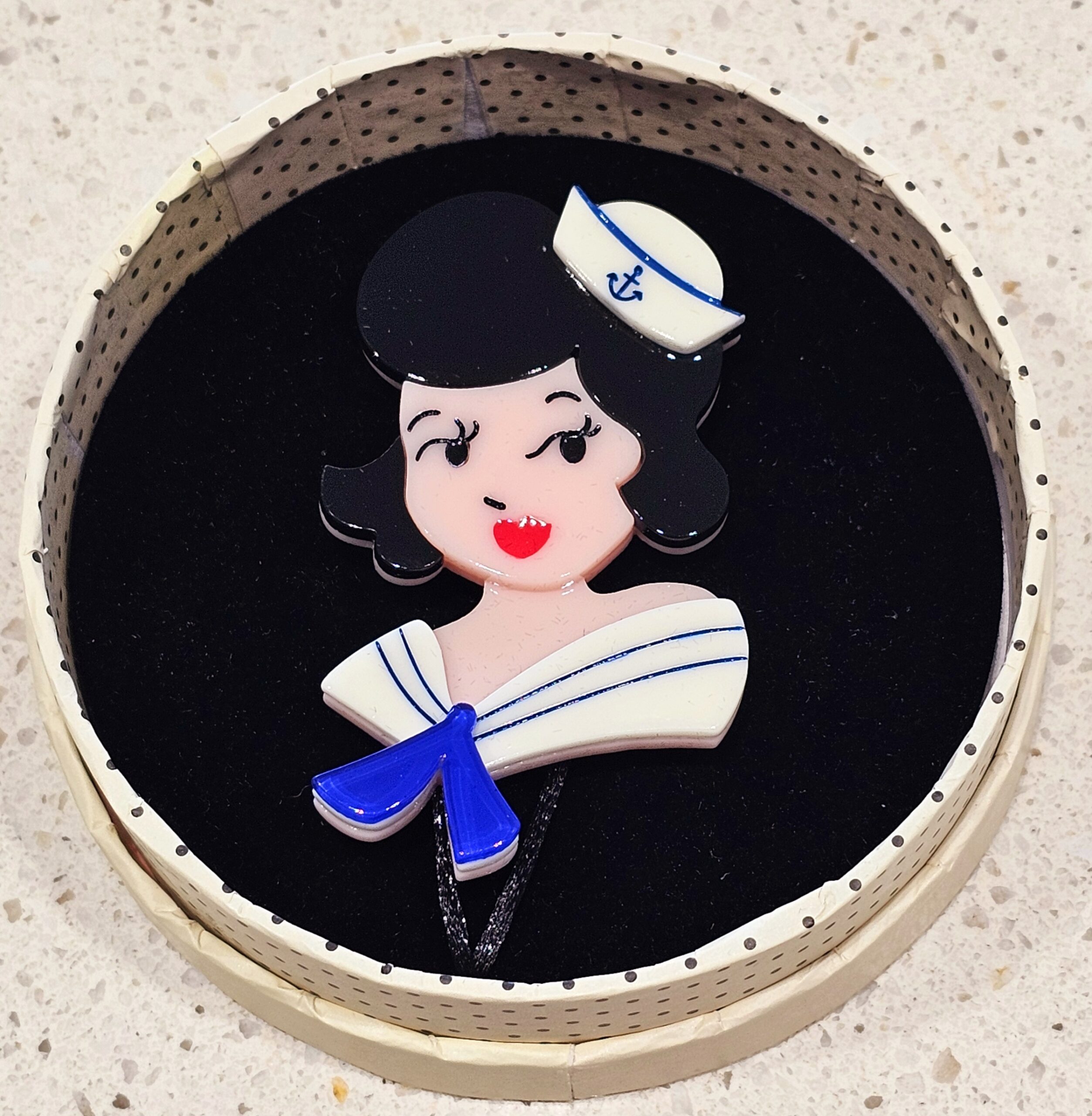 Erstwilder Brooch - Ahoy, Sailors! - morpeth antique centre hunter valley region vintage erstwilder resin brooch secondary market collectable ahoy sailors girl ship to shore
