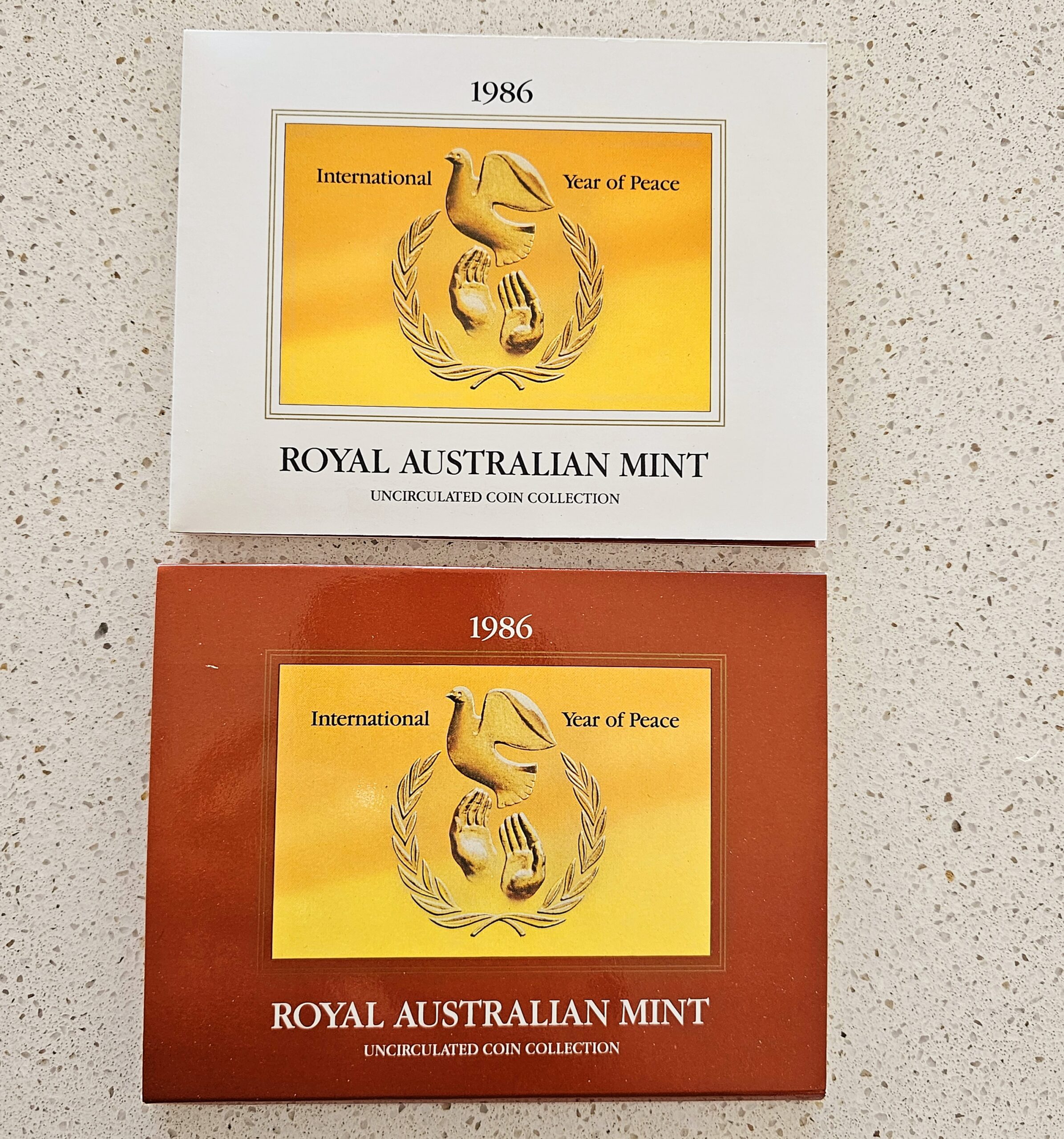 Australian Mint Uncirculated Coin Set - 1986 - morpeth antique centre hunter valley region australian mint set uncirculated coins birth year 1986 international year of peace dove
