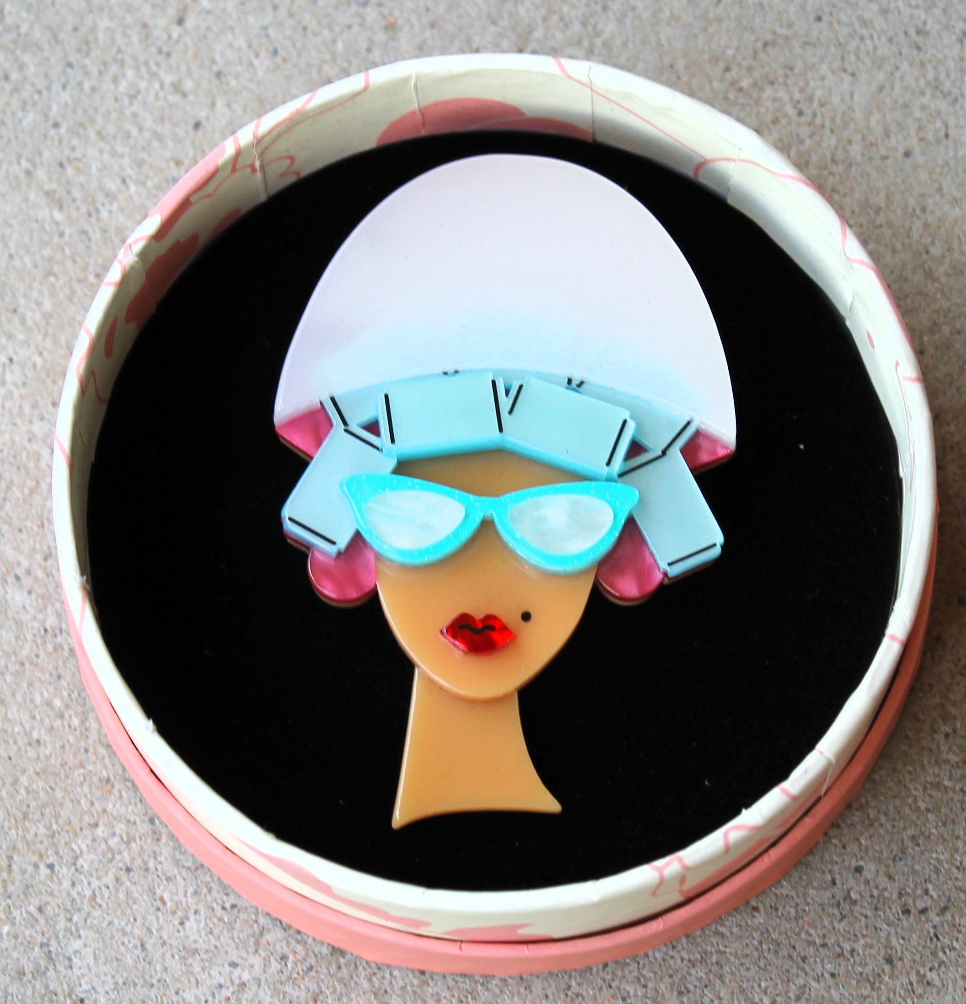 Erstwilder Brooch - Fancy New 'Do' (Blue) - morpeth antique centre hunter valley region erstwilder necklace earrings brooch fan favourites fancy new do hair dressing salon curling hair dryer 1950's