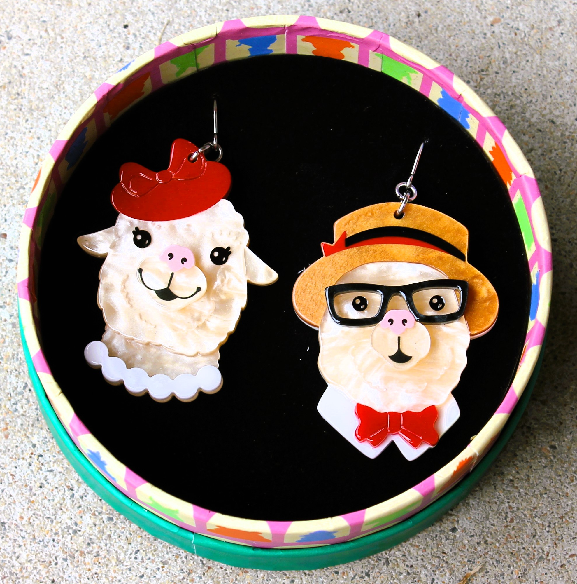 Erstwilder Earrings - The Enamoured Alpacas - morpeth antique centre hunter valley erstwilder australia ocean sea pacific region brooch necklace enamel pin earring stud drop retro collectable enamoured alpacas