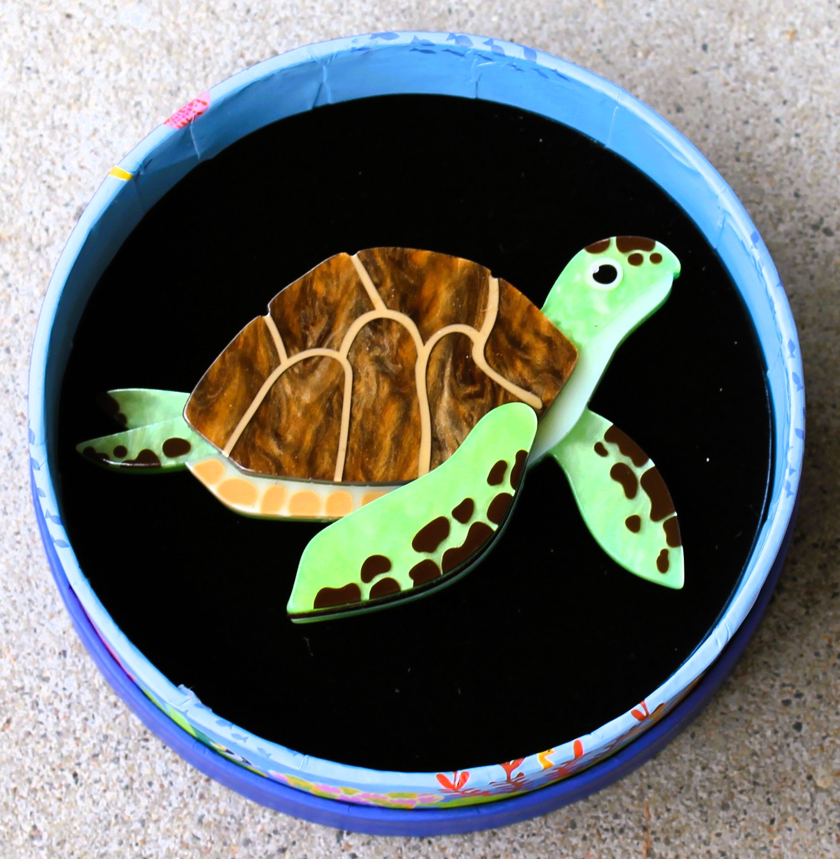 Erstwilder Brooch - Green Turtle - morpeth antique centre hunter valley erstwilder australia ocean sea pacific region brooch necklace enamel pin earring stud drop retro collectable great barrier reef foundation queensland reef coral green turtle hawksbill