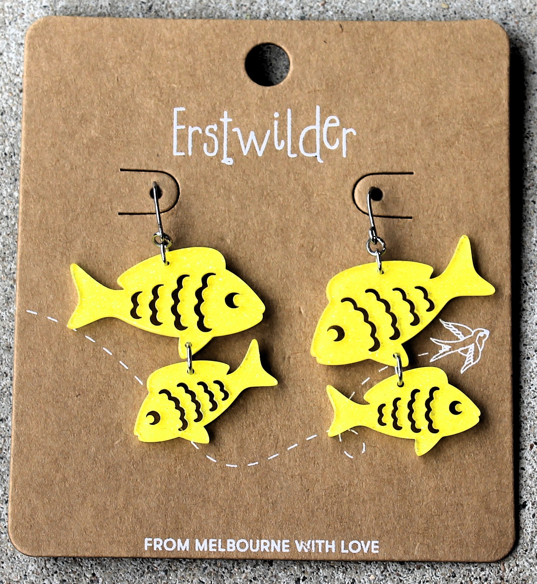 Erstwilder Earrings - Fish Yellow - morpeth antique centre hunter valley erstwilder australia ocean sea pacific region brooch necklace enamel pin earring stud drop retro collectable great barrier reef foundation queensland reef coral fish yellow