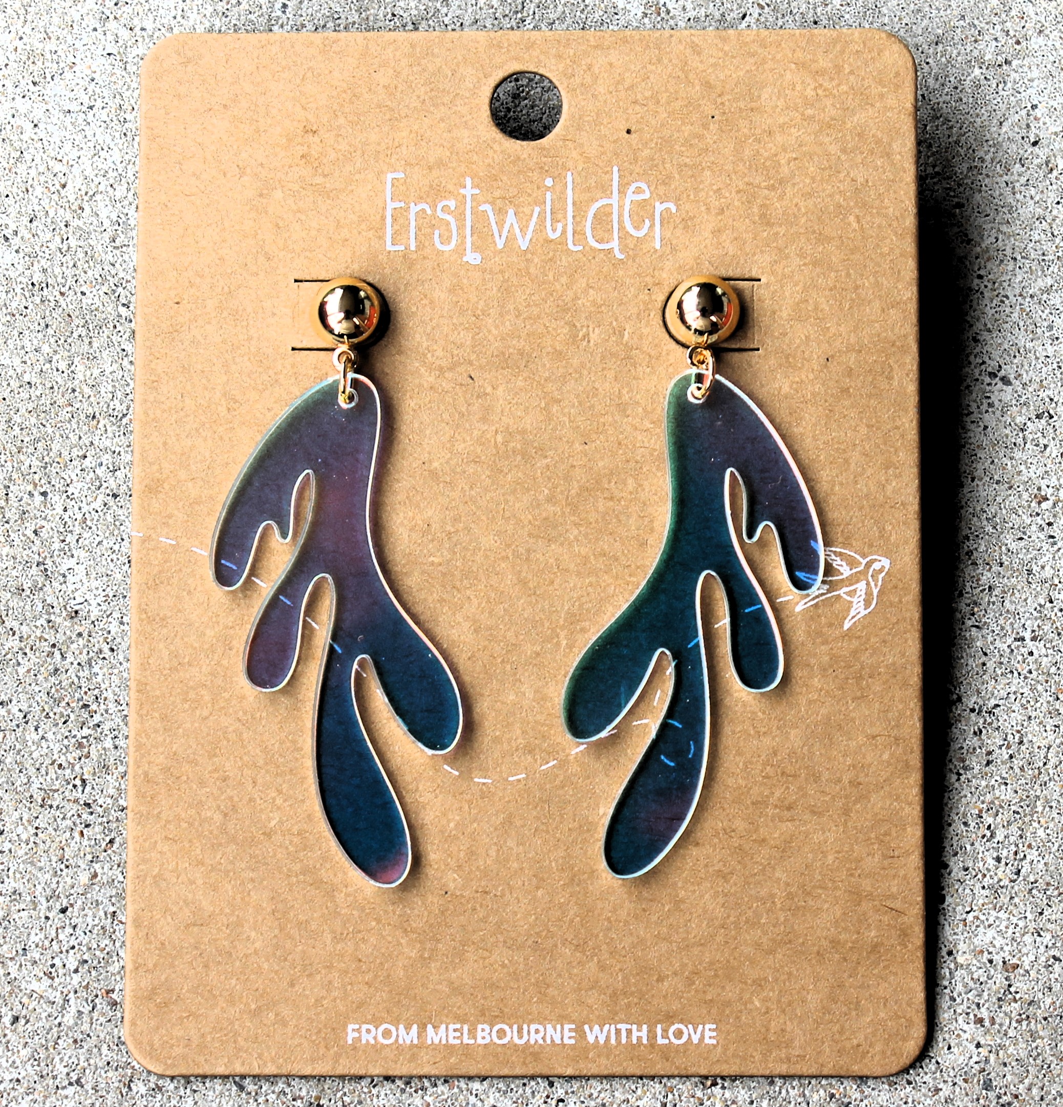 Erstwilder Earrings - Coral Iridescent - morpeth antique centre hunter valley erstwilder australia ocean sea pacific region brooch necklace enamel pin earring stud drop retro collectable great barrier reef foundation queensland reef coral clear