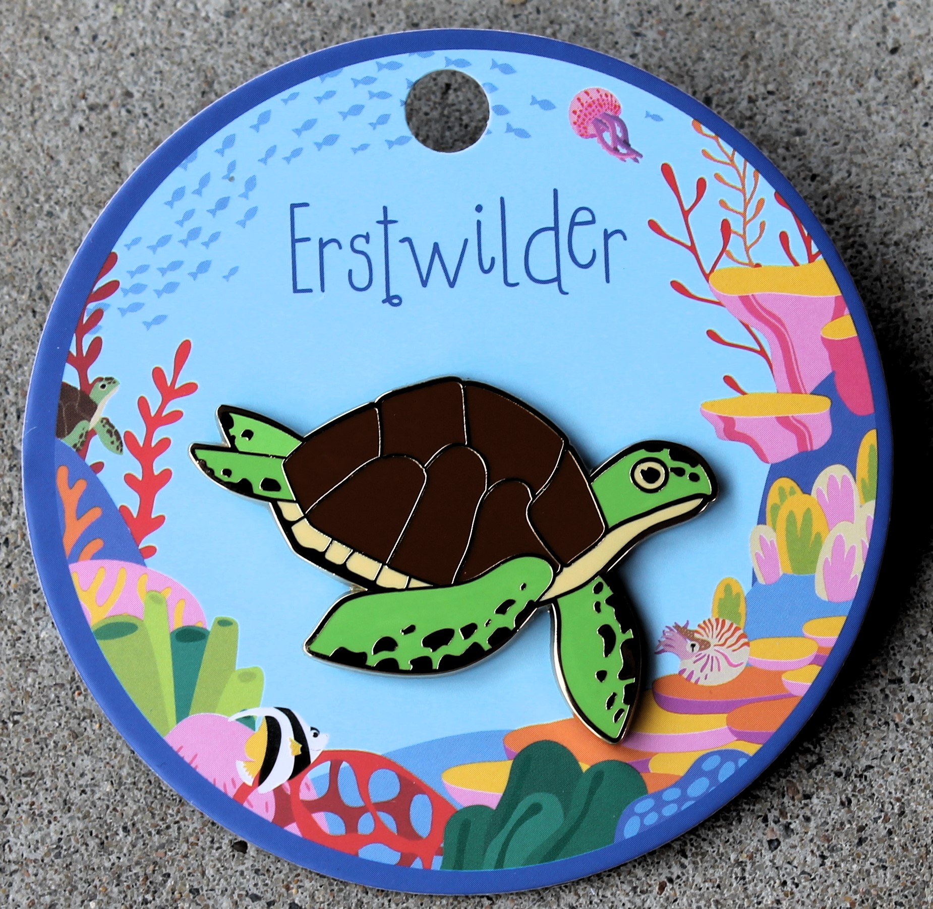 Erstwilder Enamel Pin - Green Turtle - morpeth antique centre hunter valley erstwilder australia ocean sea pacific region brooch necklace enamel pin earring stud drop retro collectable great barrier reef foundation queensland reef coral green turtle
