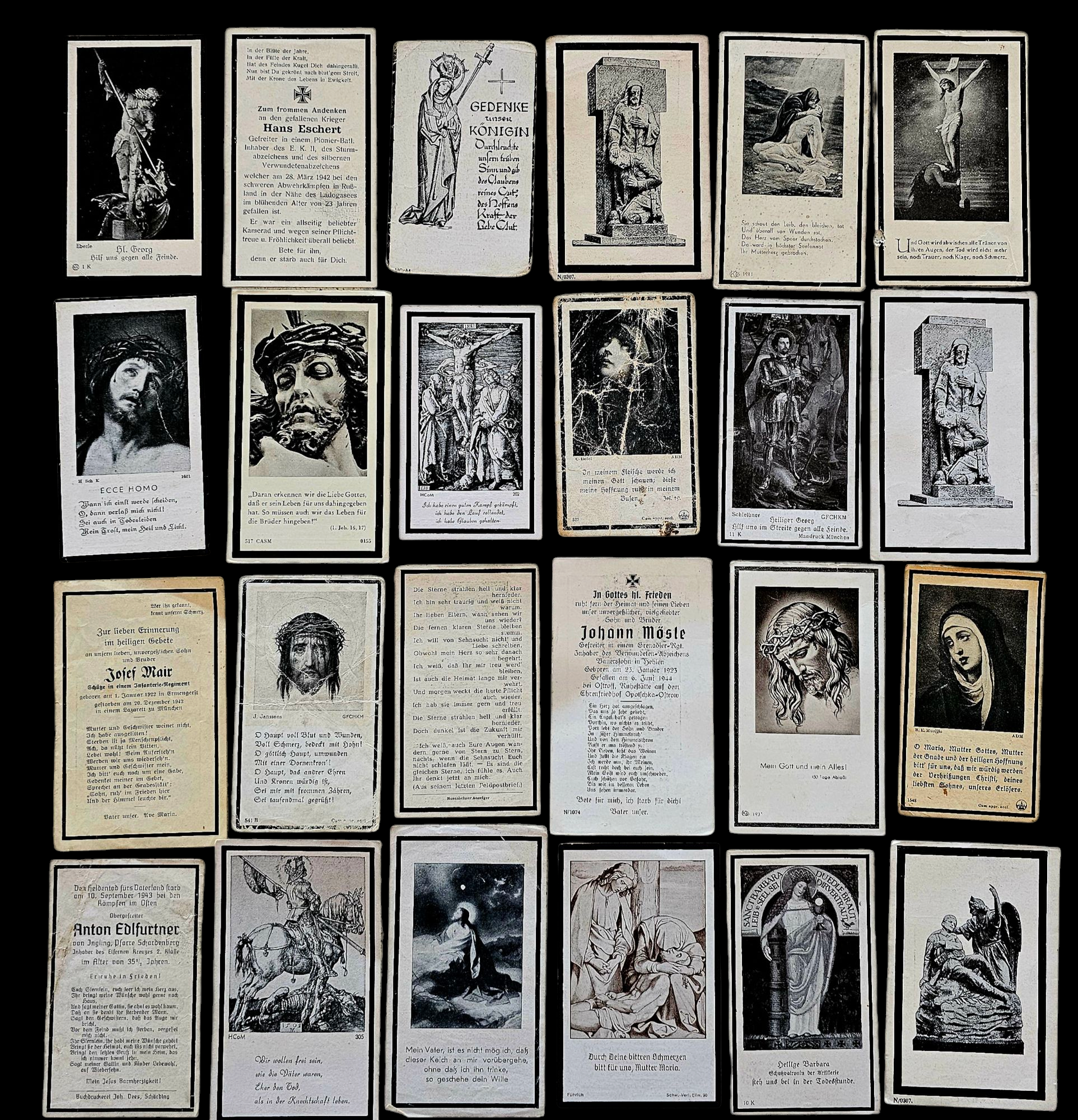 German WWII Funeral Cards (Group D) - morpeth antique centre hunter valley region german death cards funeral world war two WWII third reich soldier heer army wehrmacht luftwaffe airforce navy kriegsmarine panzer grenadier artillery gebergsjager mountain infantry