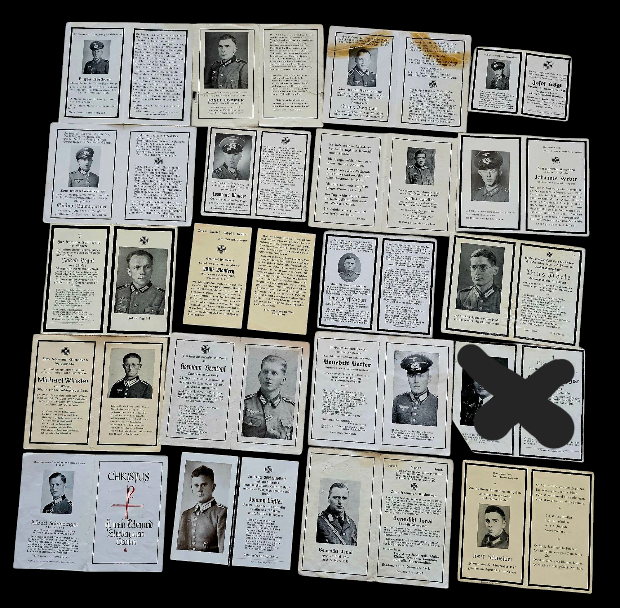 German WWII Funeral Cards (Group F) - morpeth antique centre hunter valley region german death cards funeral world war two WWII third reich soldier heer army wehrmacht luftwaffe airforce navy kriegsmarine panzer grenadier artillery gebergsjager mountain infantry