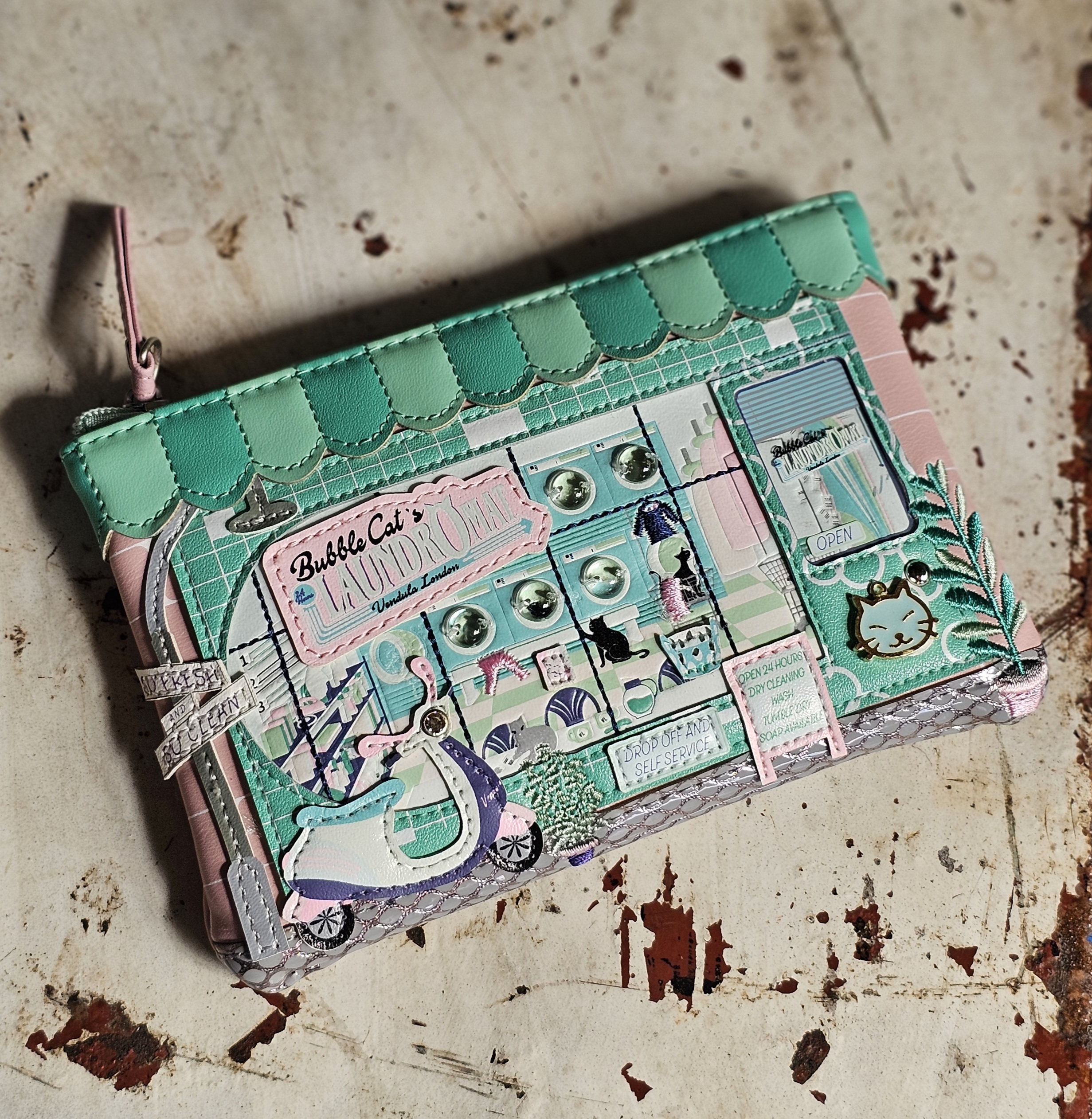 Vendula Zip Coin Purse - Laundromat - morpeth gift gallery hunter valley region vendula london vegan handbag shop store front laundromat bella everly hollis grace grab square wallet key coin purse zip mini callaway pouch phone flip universal clipper shopper