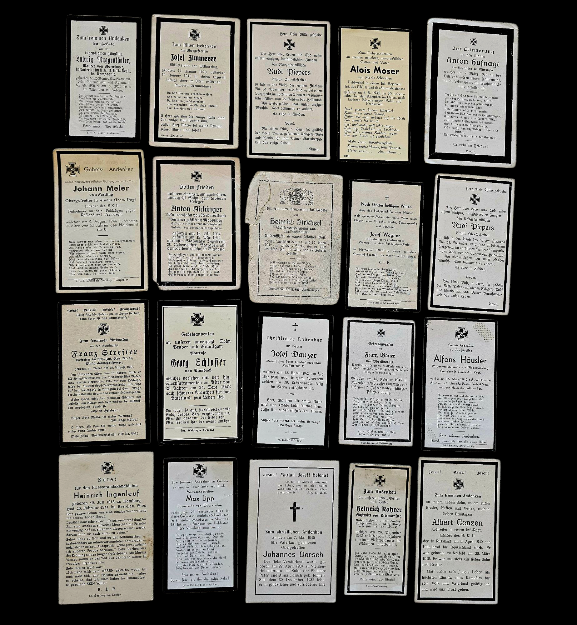 German WWII Funeral Cards (Group M) - morpeth antique centre hunter valley region world war two WWII german funeral death cards third reich soldier wehrmacht navy kriegsmarine heer army airforce luftwaffe group M