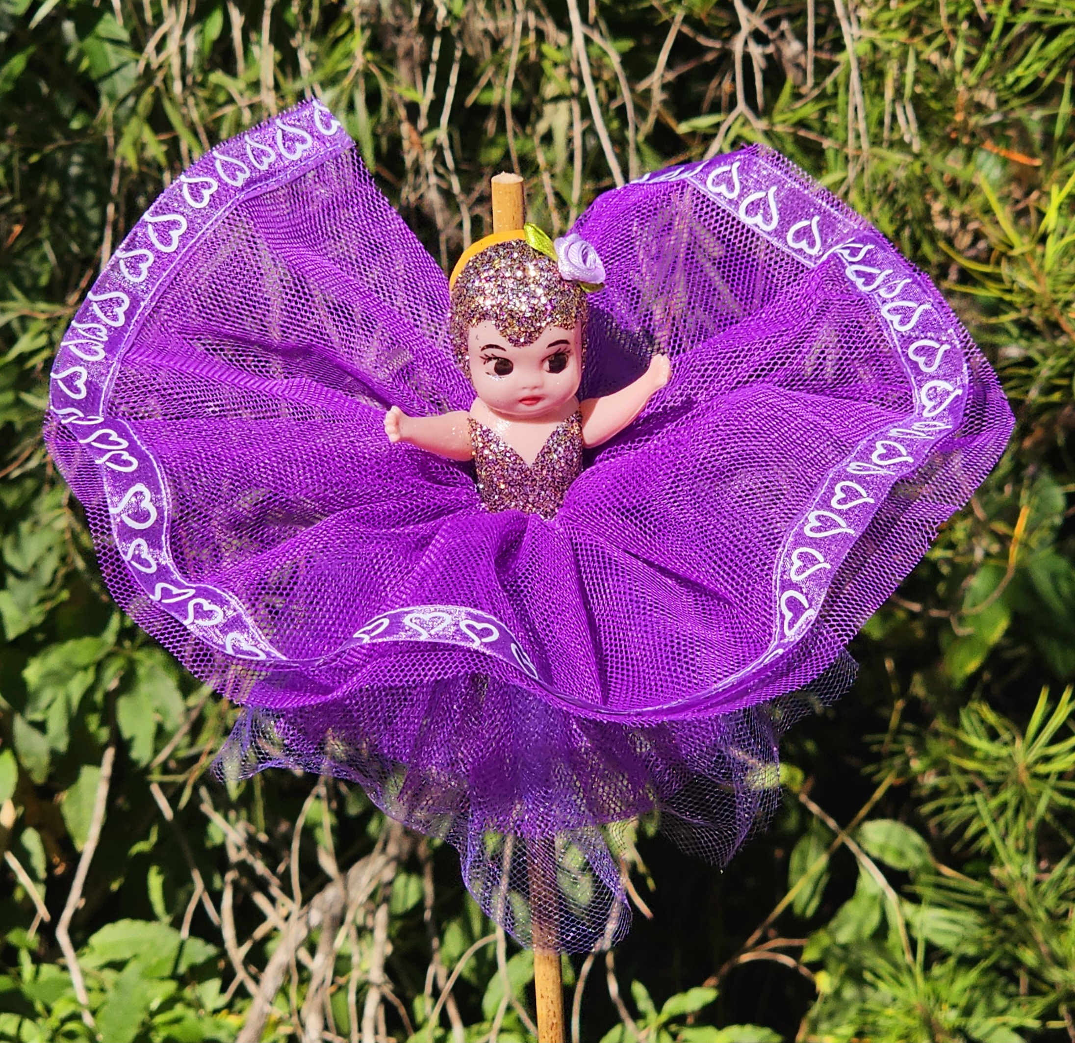 Kewpie Doll - Purple Rose - morpeth antique centre hunter valley region gift gallery kewpie cupie doll show carnival royal easter on a stick tulle feathers bow flower