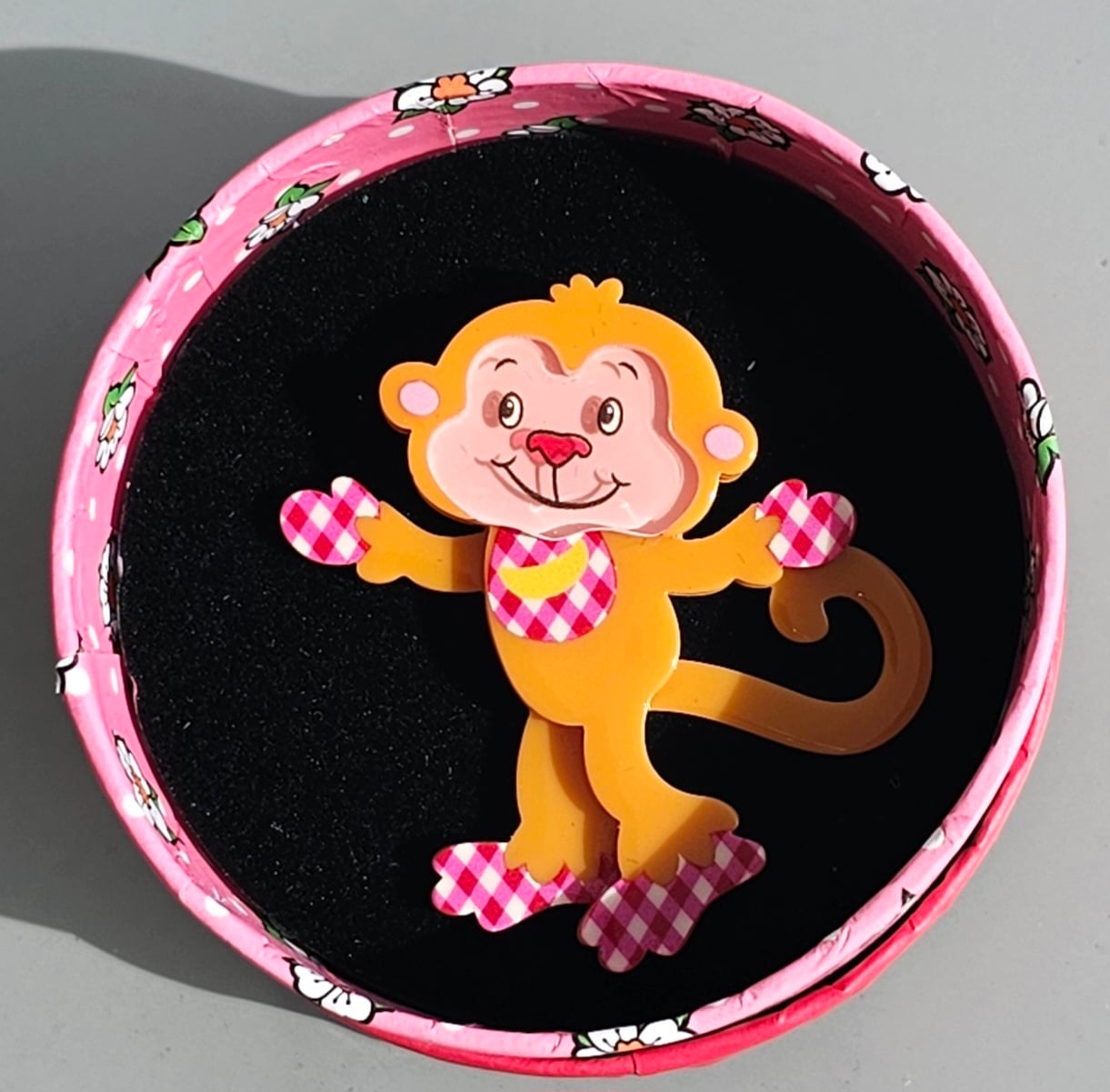 Erstwilder Mini Brooch - Rhubarb (Monkey) - morpeth antique centre hunter valley region erstwilder brooch earrings necklace enamel pin wall art mini strawberry shortcake retro collectable resin art blueberry muffin rhubarb monkey