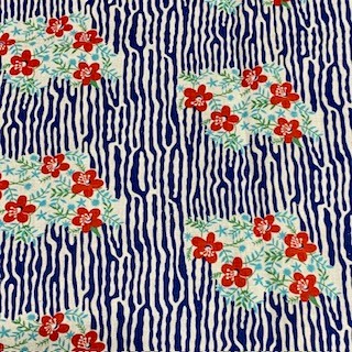 Vintage Feed Sack Fabric (code 4010) - Morpeth antique centre feed sack fabric 1940 red flower geometric lines navy