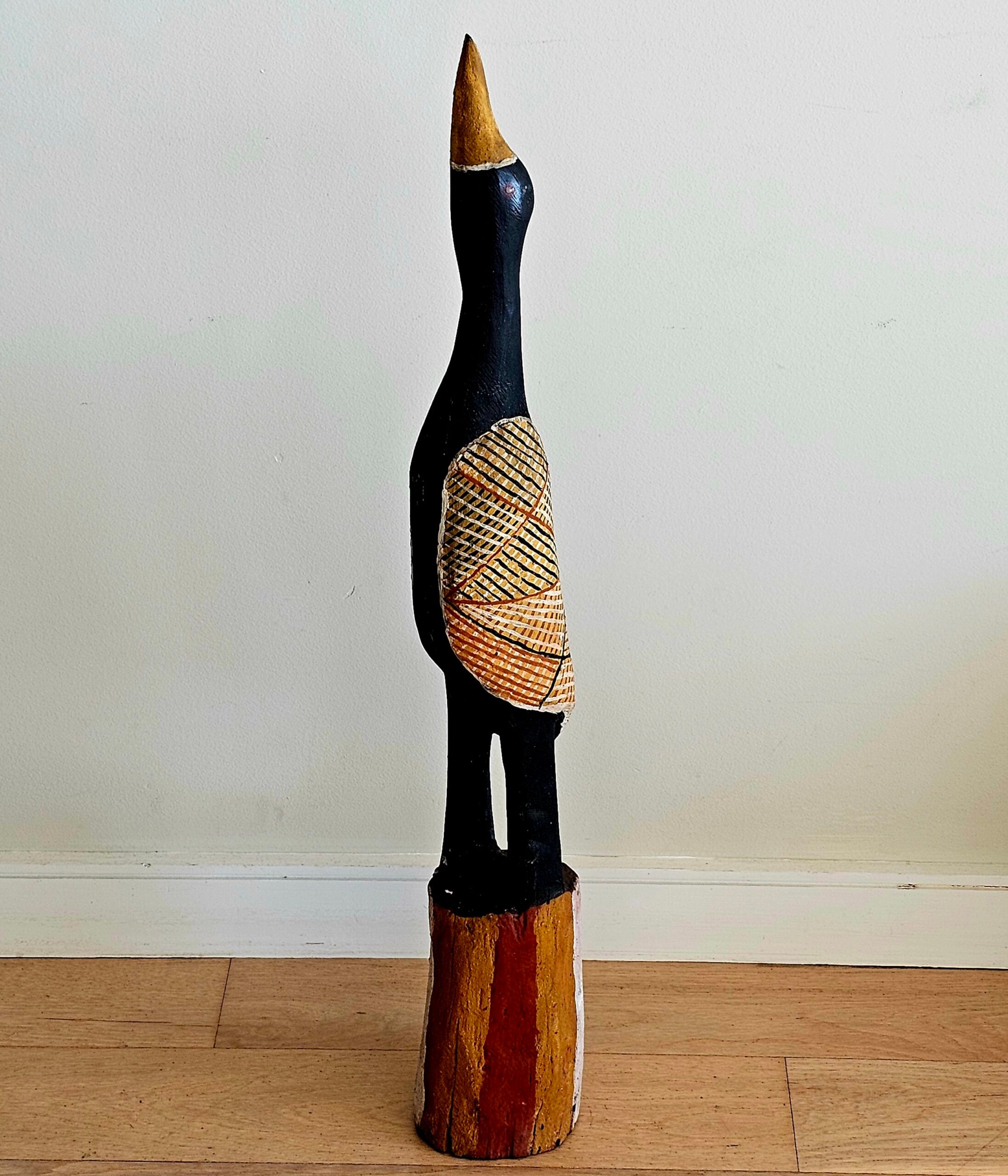 Tiwi Island Bird Carving - morpeth antique centre hunte rvalley region indigenous tiwi island bathurst hard wood timber bird carving ochre painted artist aboriginal tokampini mortal being creation story tribal 85cm vintage