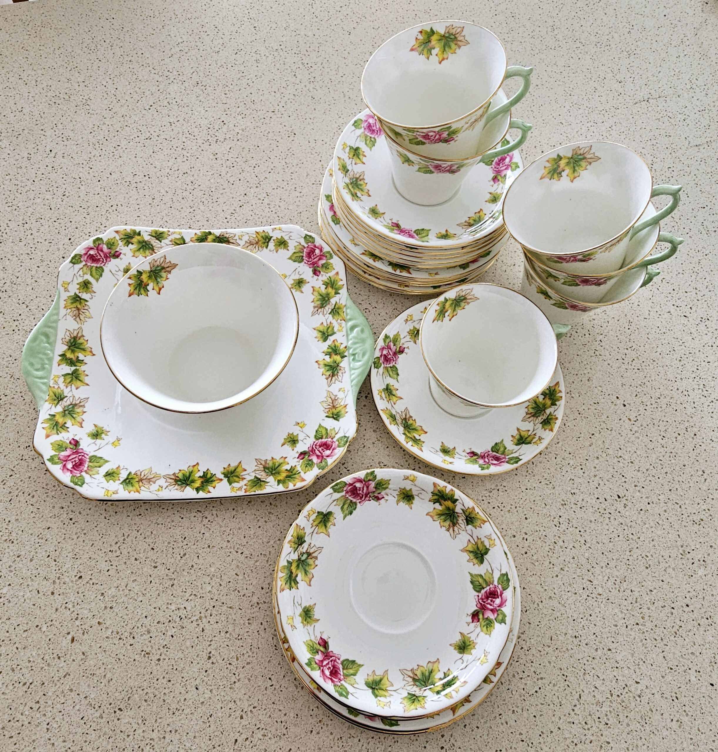 Shelley Bowl 1920's - morpeth antique centre hunter valley region shelly dainty royalty cup saucer plate trio roses and grape vine ivy leaves leaf maple fine bone china tea